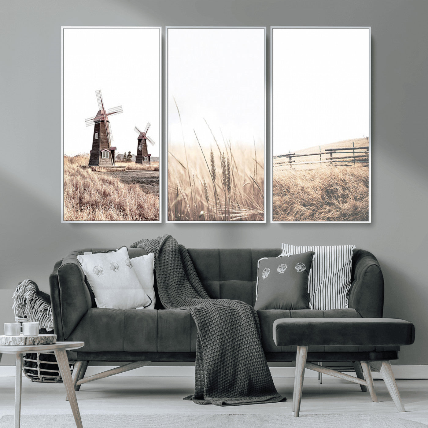 56649-MGV-CV-36X24-Farm Prints Set, Set of 3 Farmhouse Wall Art, Country House Decor, Barn Print, Wheat Print,