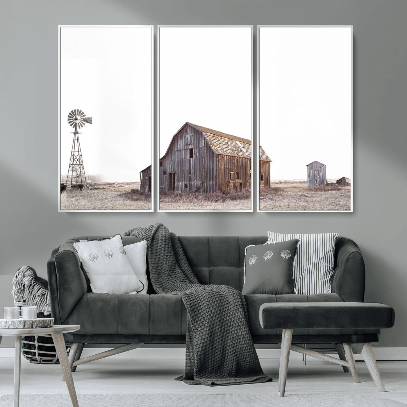 64560-MGV-FC-48X32-3P_White-Farm Prints Set, Set of 6 Farmhouse Wall Art, Country House Decor
