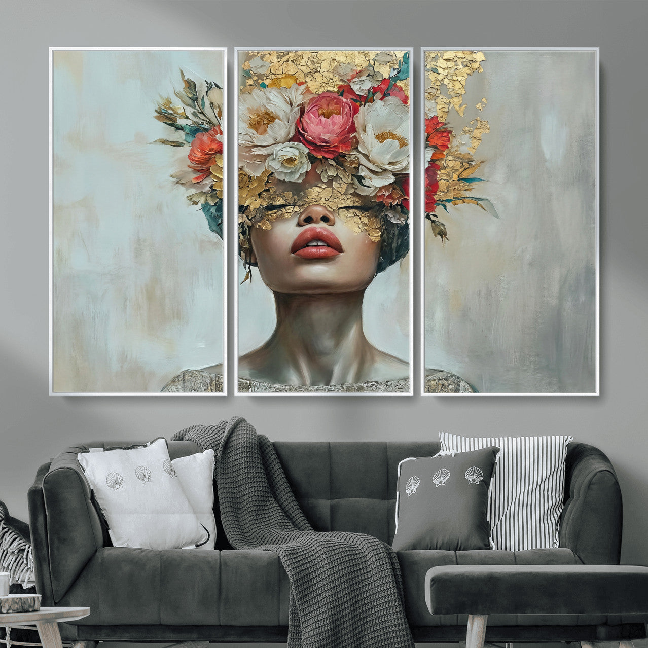 26919-MGV-CV-36X24 - Golden Petal Wall Art Canvas Print - Silhouette Woman Wall Art Canvas Print, Floral Woman Portrait