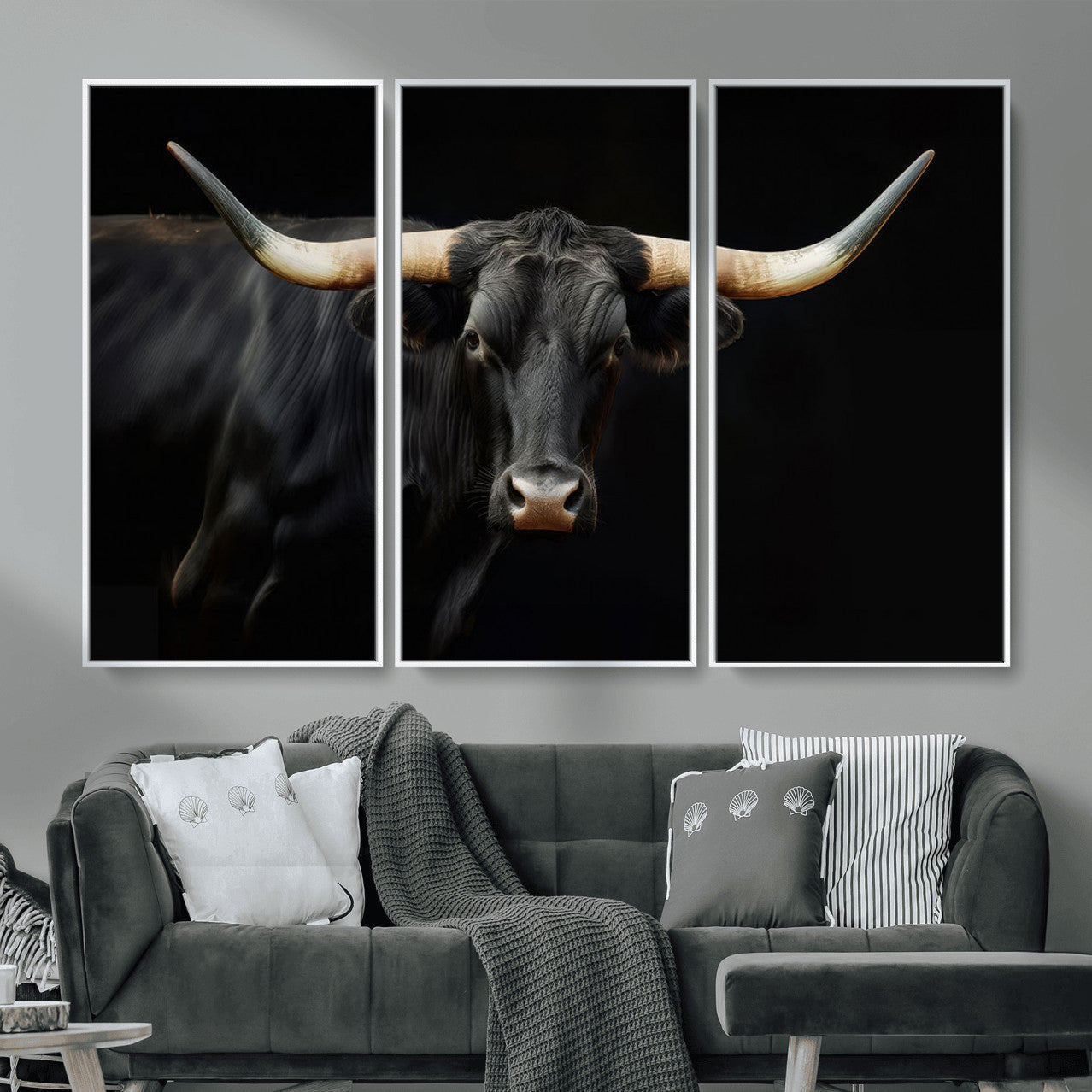 63798-MGV-CV-36X24 - Texas Longhorn Cow | Majestic Black Bull Wall Art Canvas Print - Farmhouse Animal Decor - Ready to