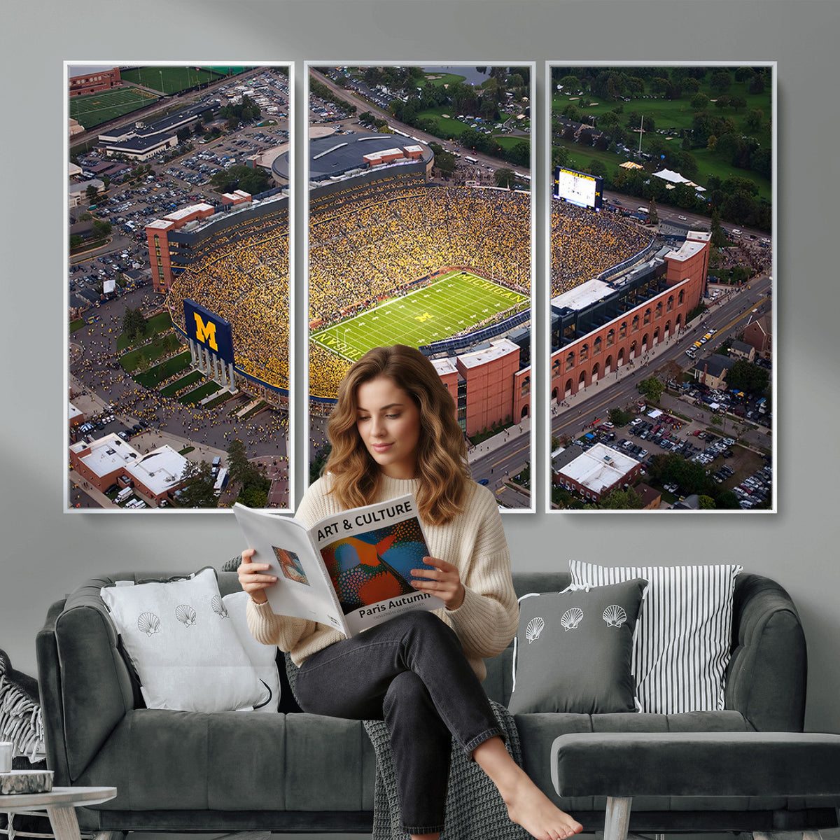 95248-PAN-FL-20X10 - University of Michigan Wolverines Football Team Print - Ann Arbor Michigan Stadium Wall Art Canvas
