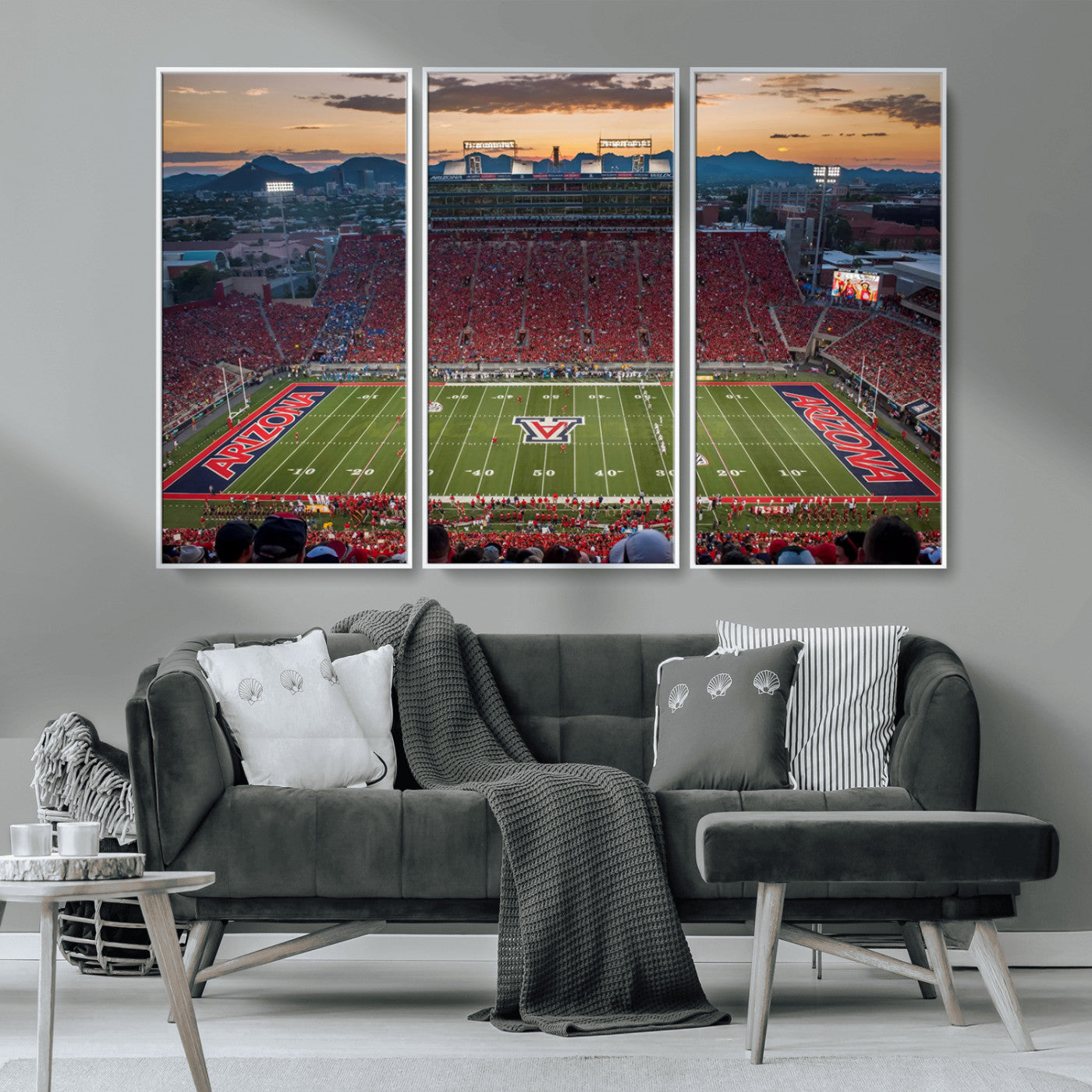 99722-MGV-FC-48X32-3P_White-Framed Arizona Wildcats Football Team Print - Tucson Arizona Stadium Wall Art Canvas Print