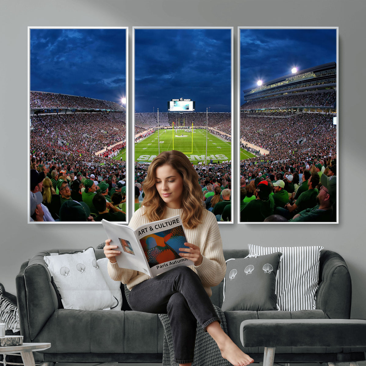 35248-PAN-FL-20X10 - Michigan State Spartans Football Team Print - East Lansing Spartan Stadium Wall Art Canvas Print