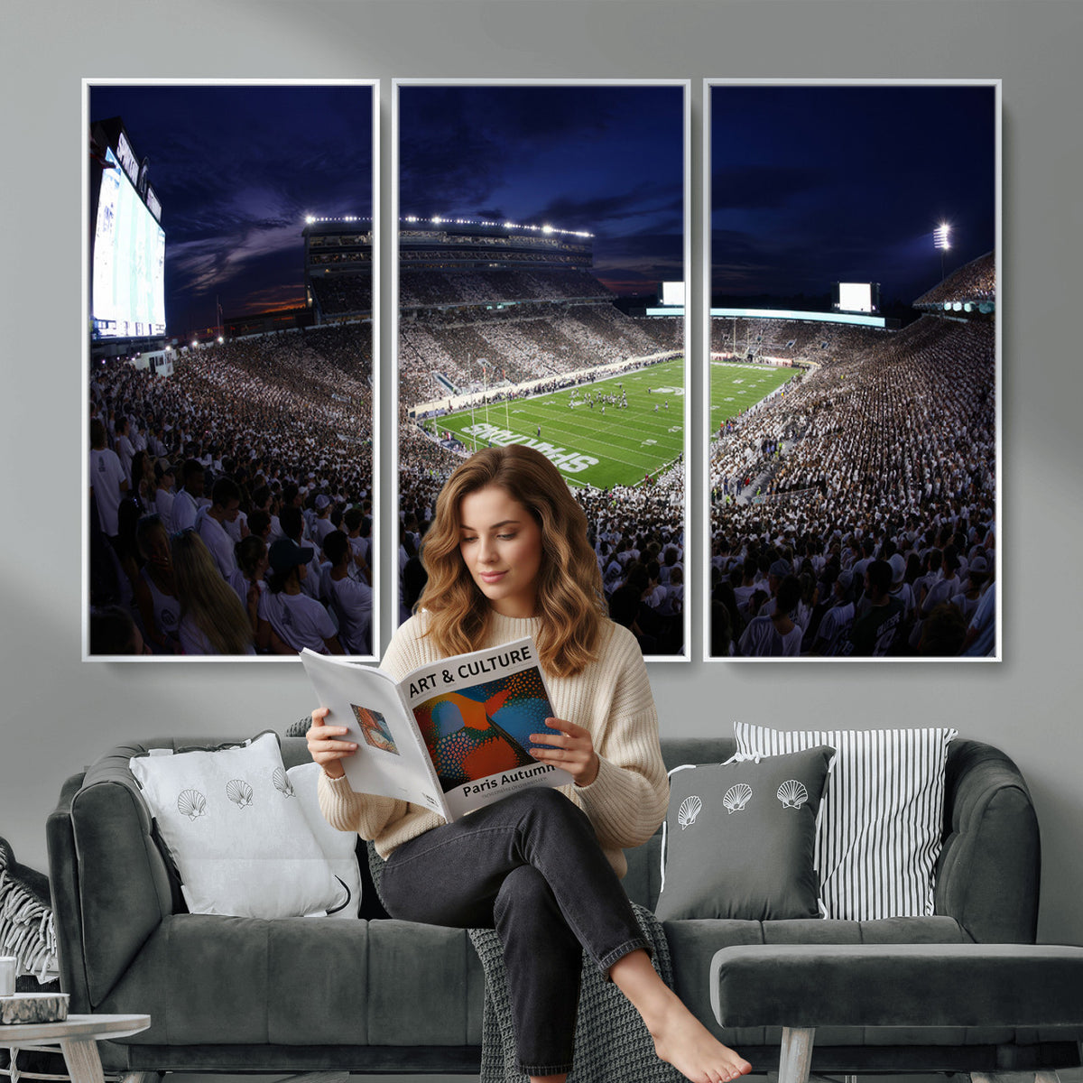 75193-PAN-FL-20X10 - Michigan State Spartans Canvas, Framed Football Team Print - East Lansing Spartan Stadium Wall Art