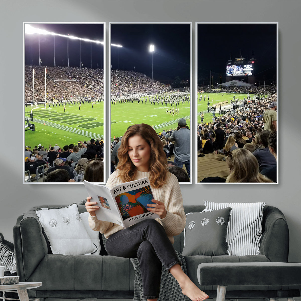 56796-PAN-FL-20X10 - Purdue University Boilermakers Football Team Print - West Lafayette Ross-Ade Stadium Wall Art Canvas