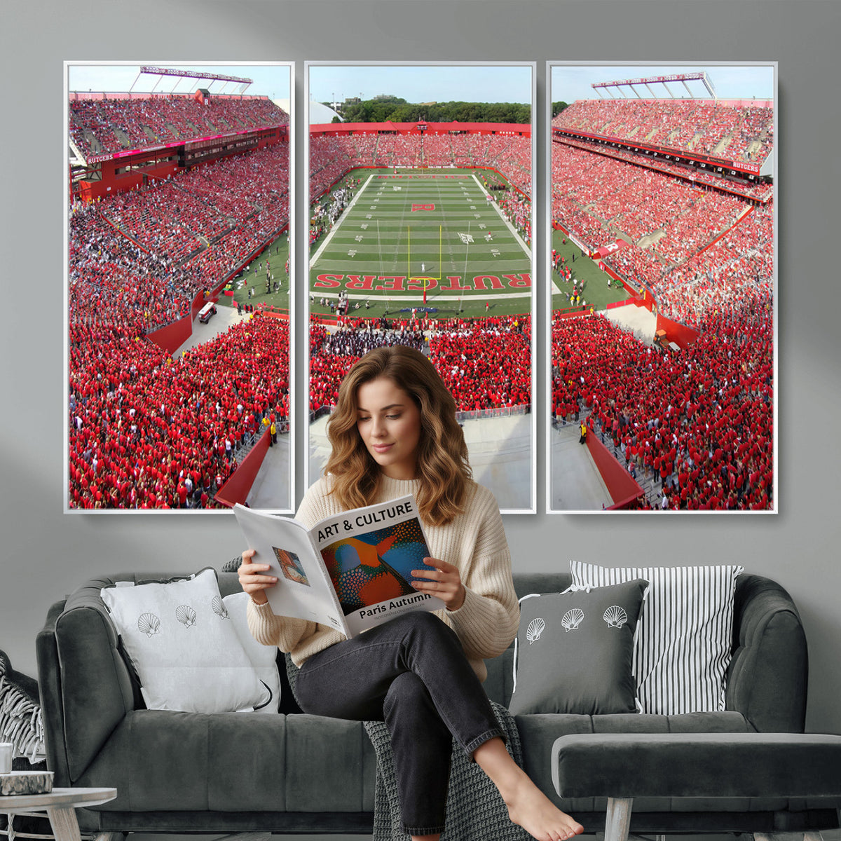 90818-PAN-FL-20X10 - Rutgers Scarlet Knights Football Team Print - Piscataway SHI Stadium Wall Art Canvas Print
