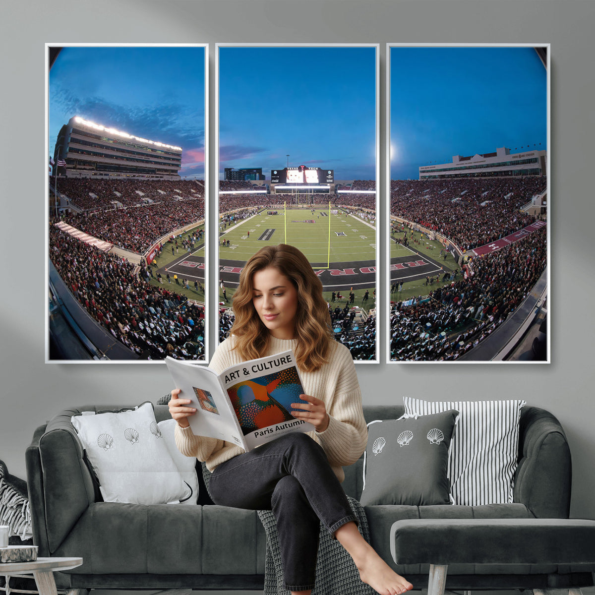 60763-PAN-FL-20X10 - Texas Tech Red Raiders Canvas, Framed Football Team Print - Lubbock Jones AT&T Stadium Wall Art