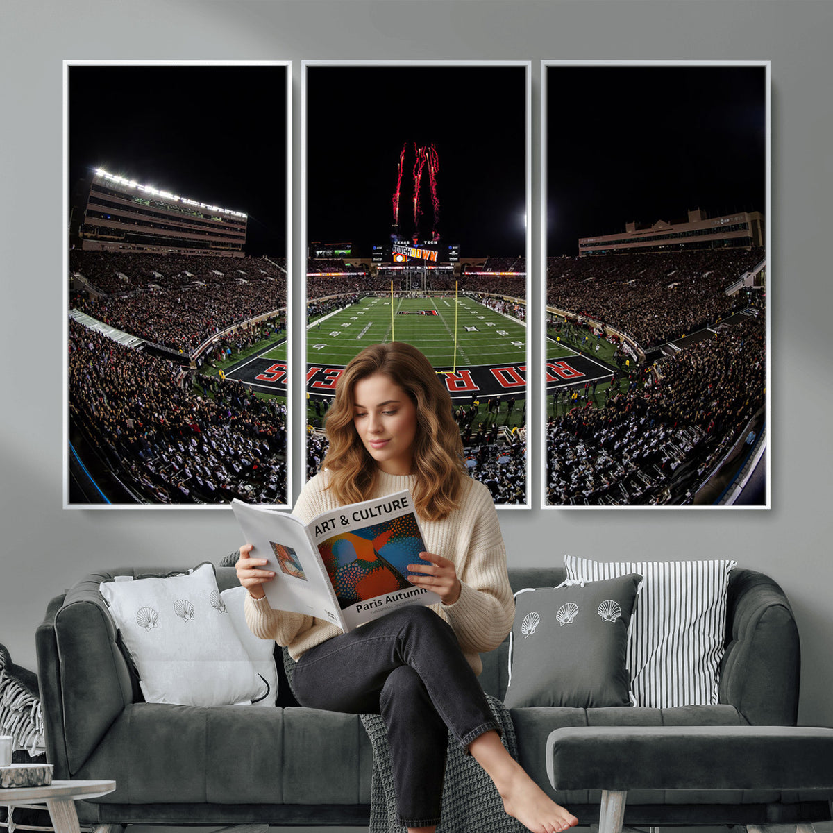 83122-PAN-FL-20X10 - Framed Texas Tech Red Raiders Stadium Canvas, Texas Tech Red Raiders Football Team Print - Lubbock