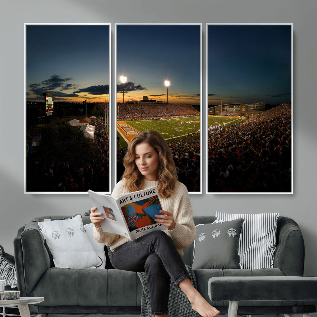 15980-PAN-FL-20X10 - Ball State Cardinals Football Team Print - Muncie Scheumann Stadium Wall Art Canvas Print