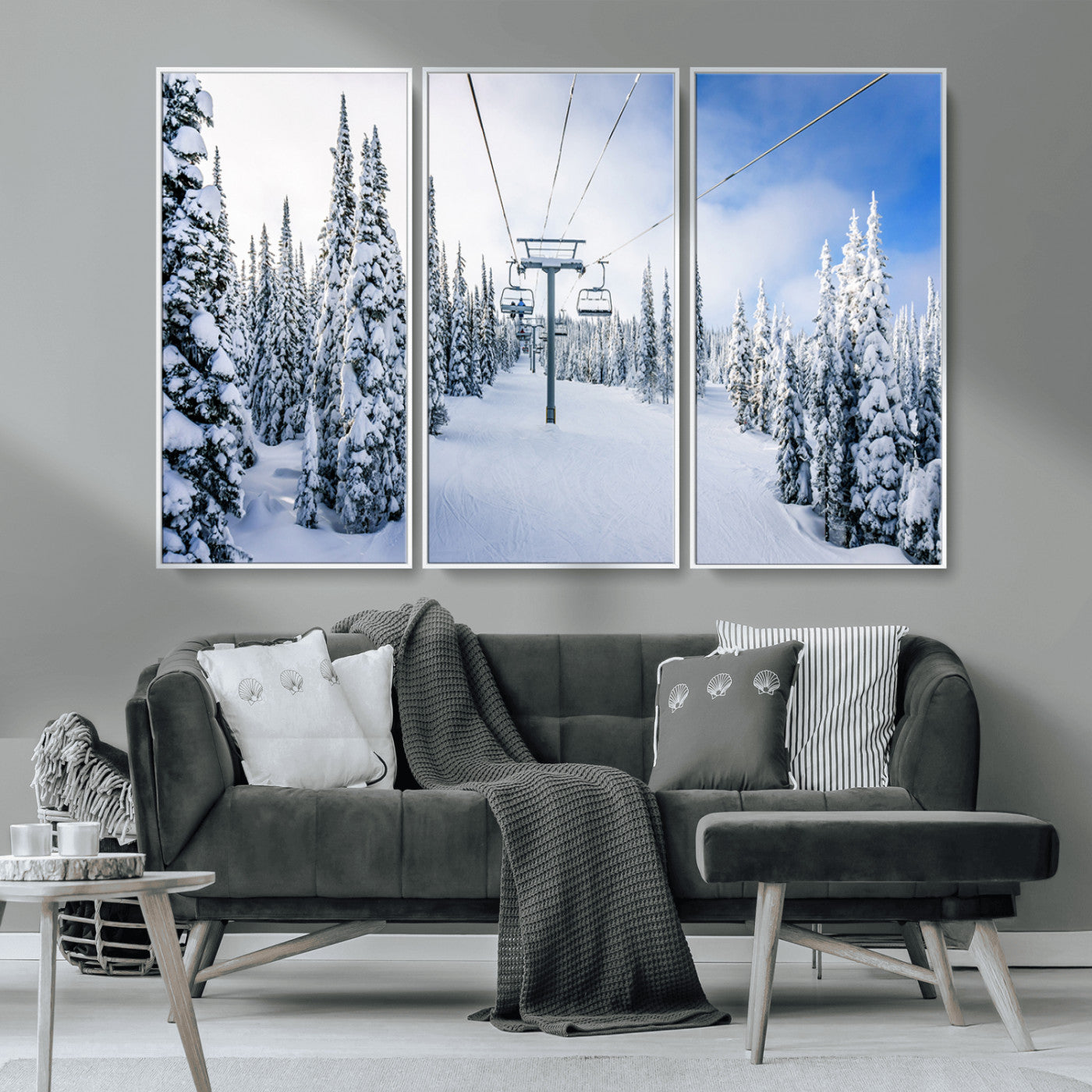 21569-MGV-CV-36X24-Winter Ski Lift Wall Art Print - Landscape Wall Art | Snowy Mountain Adventure | Perfect for Cabin