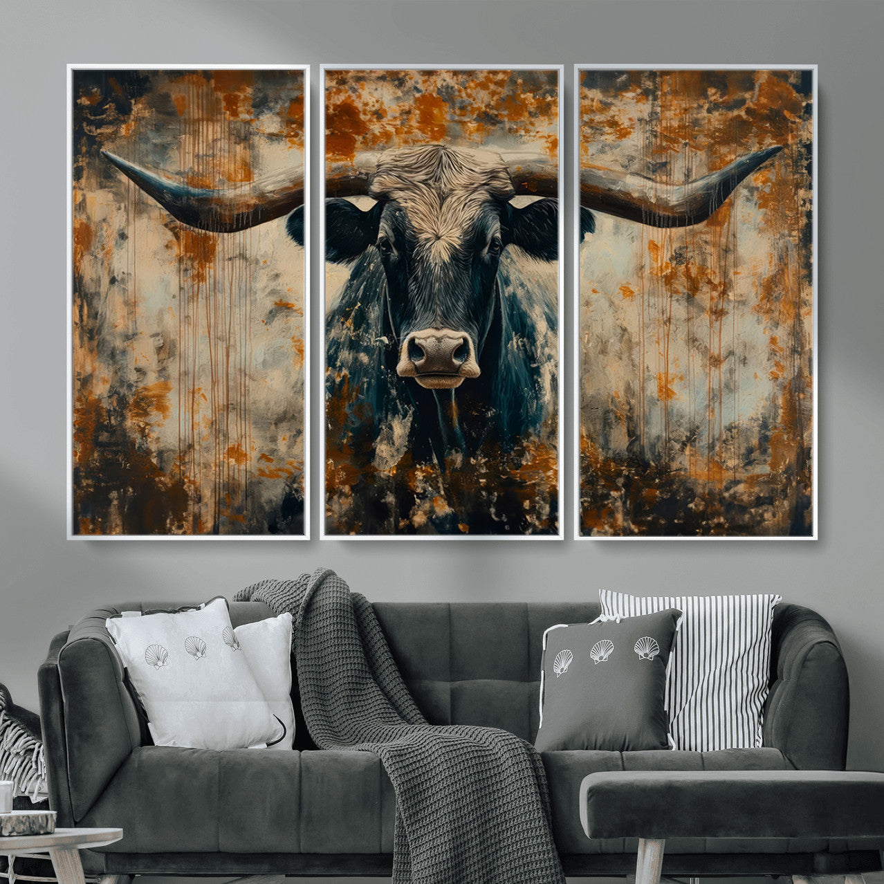 85913-MGV-CV-36X24 - Abstract Longhorn Bull Wall Art | Rustic Western Wall Decor | Framed and Ready to Hang | Ideal for
