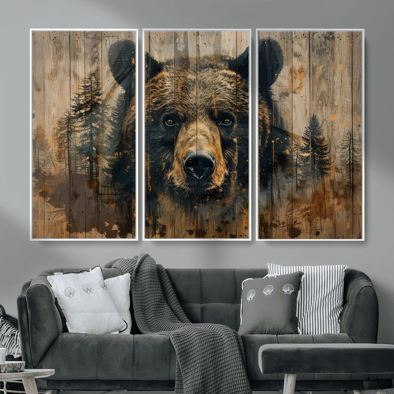 51373-MGV-CV-36X24 - Abstract 399 Bear Wall Art | Rustic Cabin Wall Decor with Forest Design for Farmhouse Wall Decor