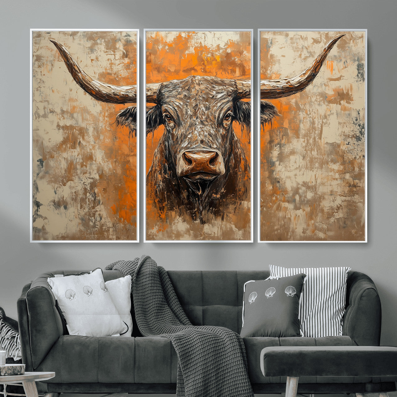 49976-MGV-CV-36X24 - Abstract Cow Longhorn Bull Wall Art Canvas Print - Rustic Texas Western Cattle Artwork