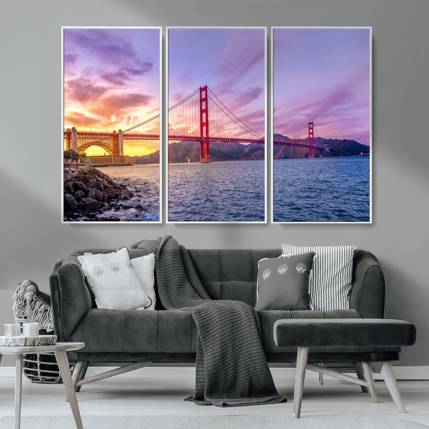 -Golden Gate Bridge Wall Art Canvas Print – Framed San Francisco Sunset Scene with Cityscape Artwork for Home, Office