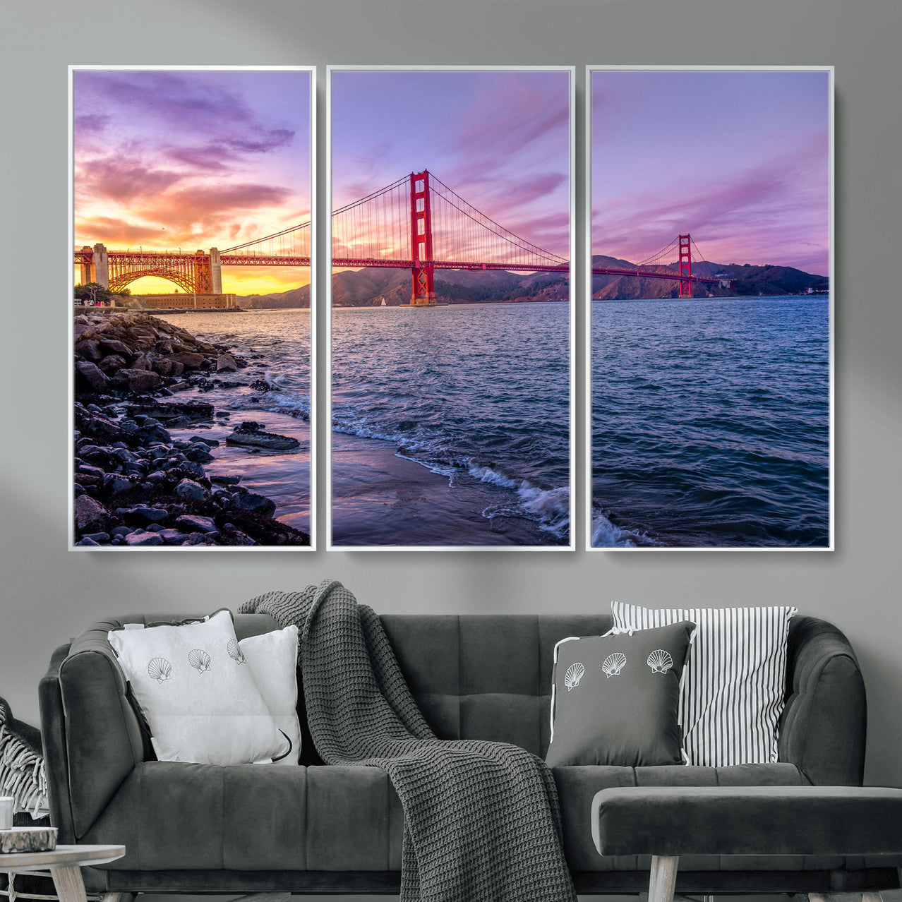 24256-MGV-CV-36X24 - Golden Gate Bridge Wall Art Print, San Francisco Sunset Canvas Wall Art, Cityscape Canvas Print for