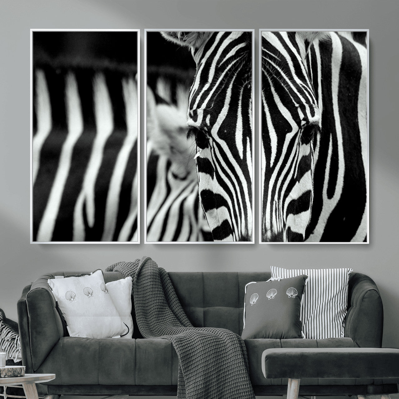 MGV-FC-48X32-3P - Zebra Wall Art – Close Up Black and White Animal Print, Bold Safari Decor for Living Room, Office, or Bedroom