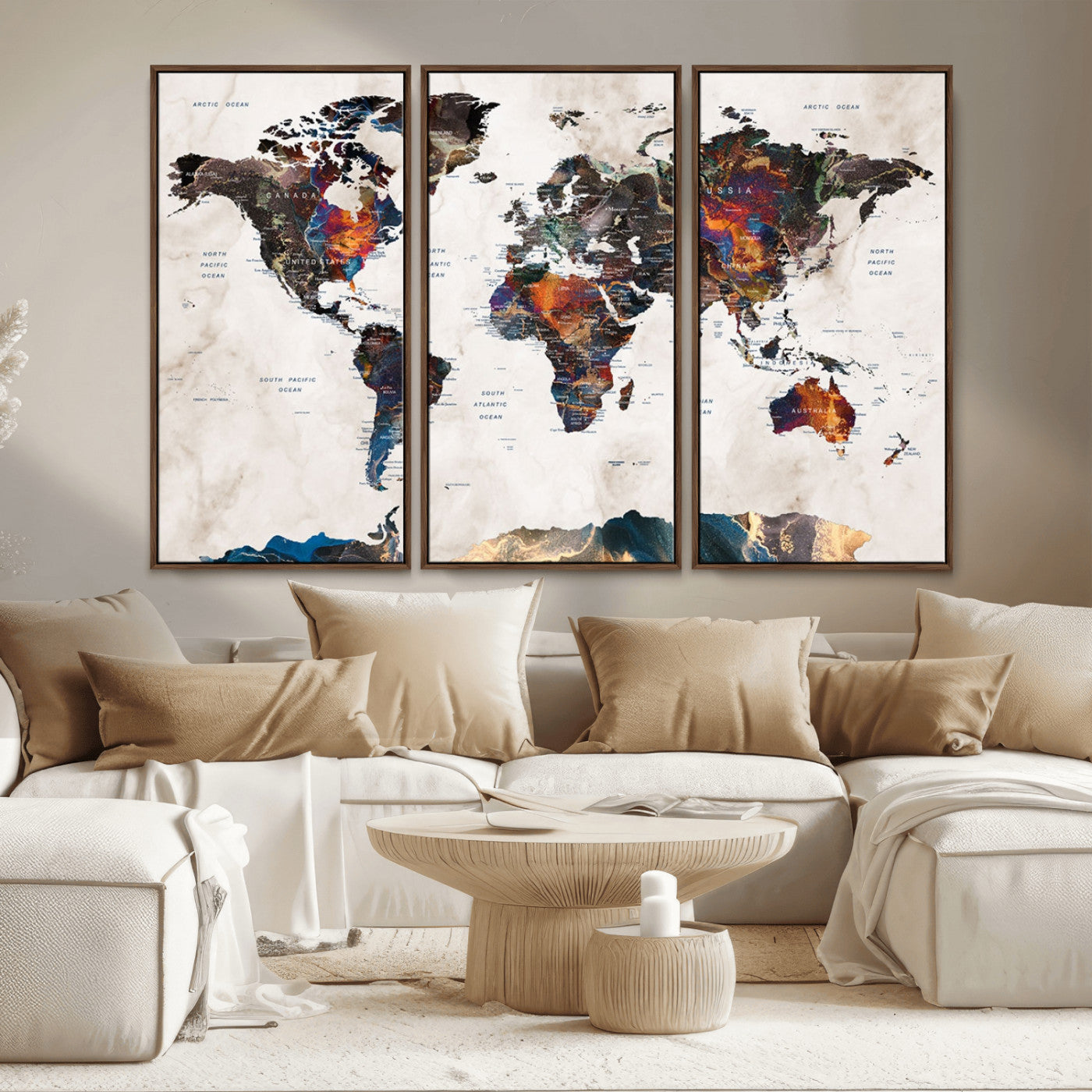90881-MGV-FC-48X32-3P_Walnut-Push Pin World Map Canvas Print – Travel Tracker Wall Art for Couples, Perfect Anniversary Gift for Home or Office Decor