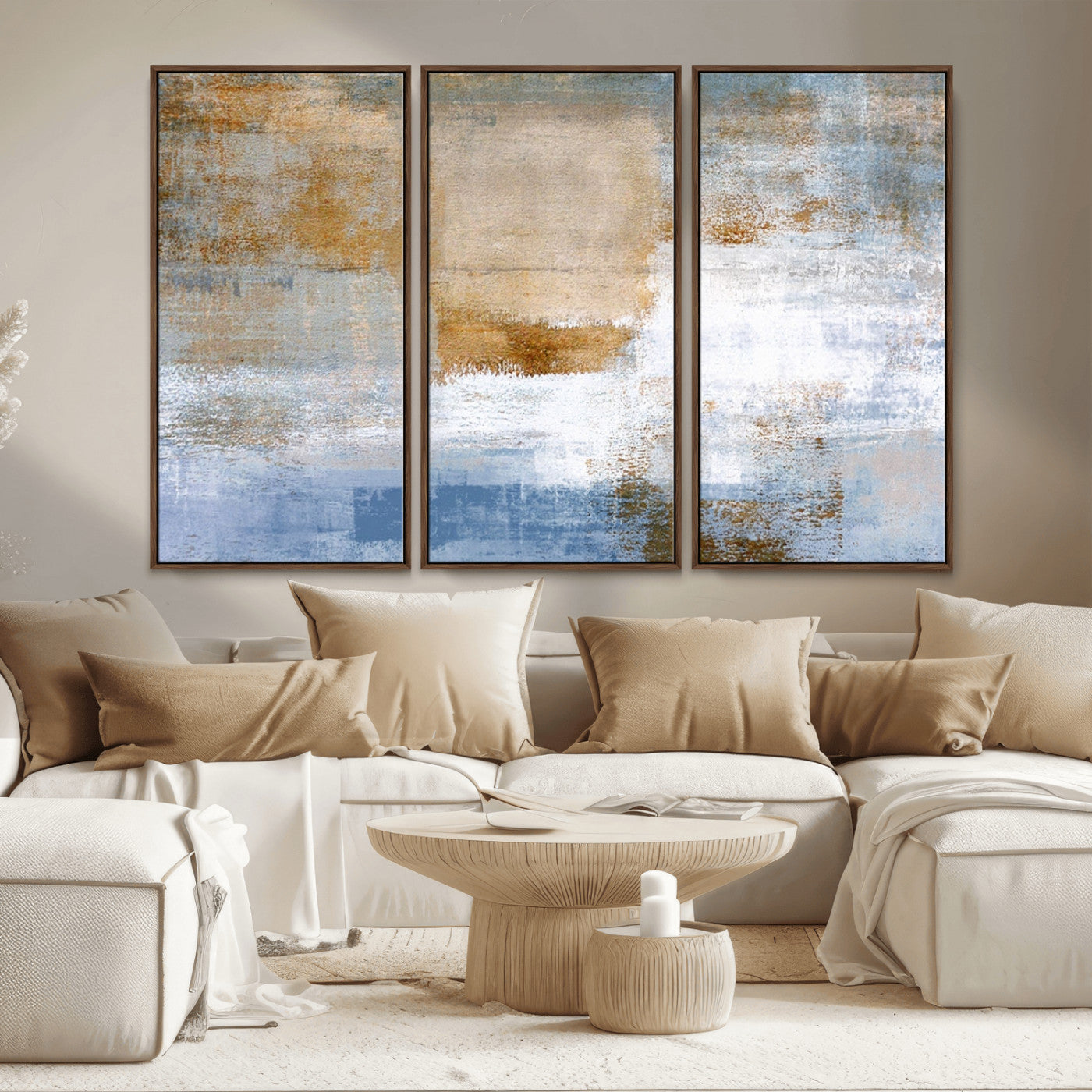72354-MGV-CV-36X24-Blue Multi Panel Abstract Wall Art Canvas, Abstract Blue and Gold Canvas Print