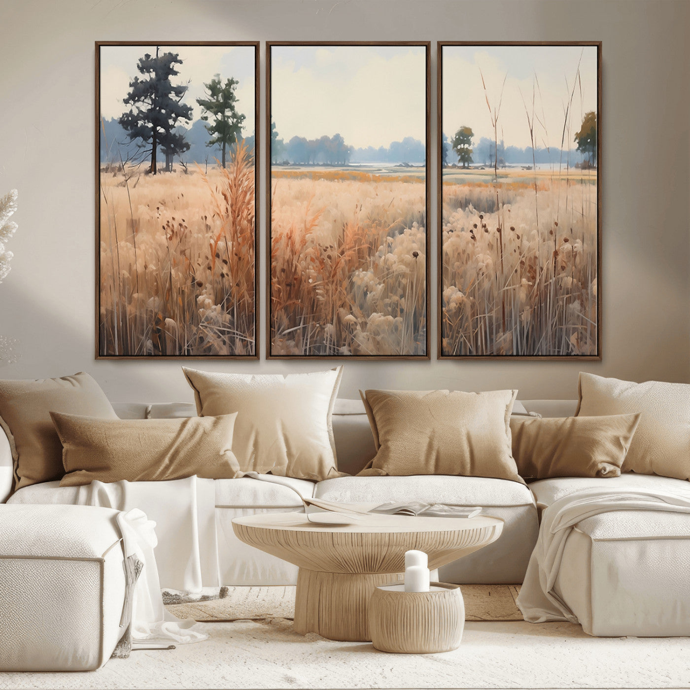 98822-MGV-CV-36X24-Golden Fields Canvas Wall Art Print – Serene Landscape of Nature’s Tranquility in Minimalist Modern