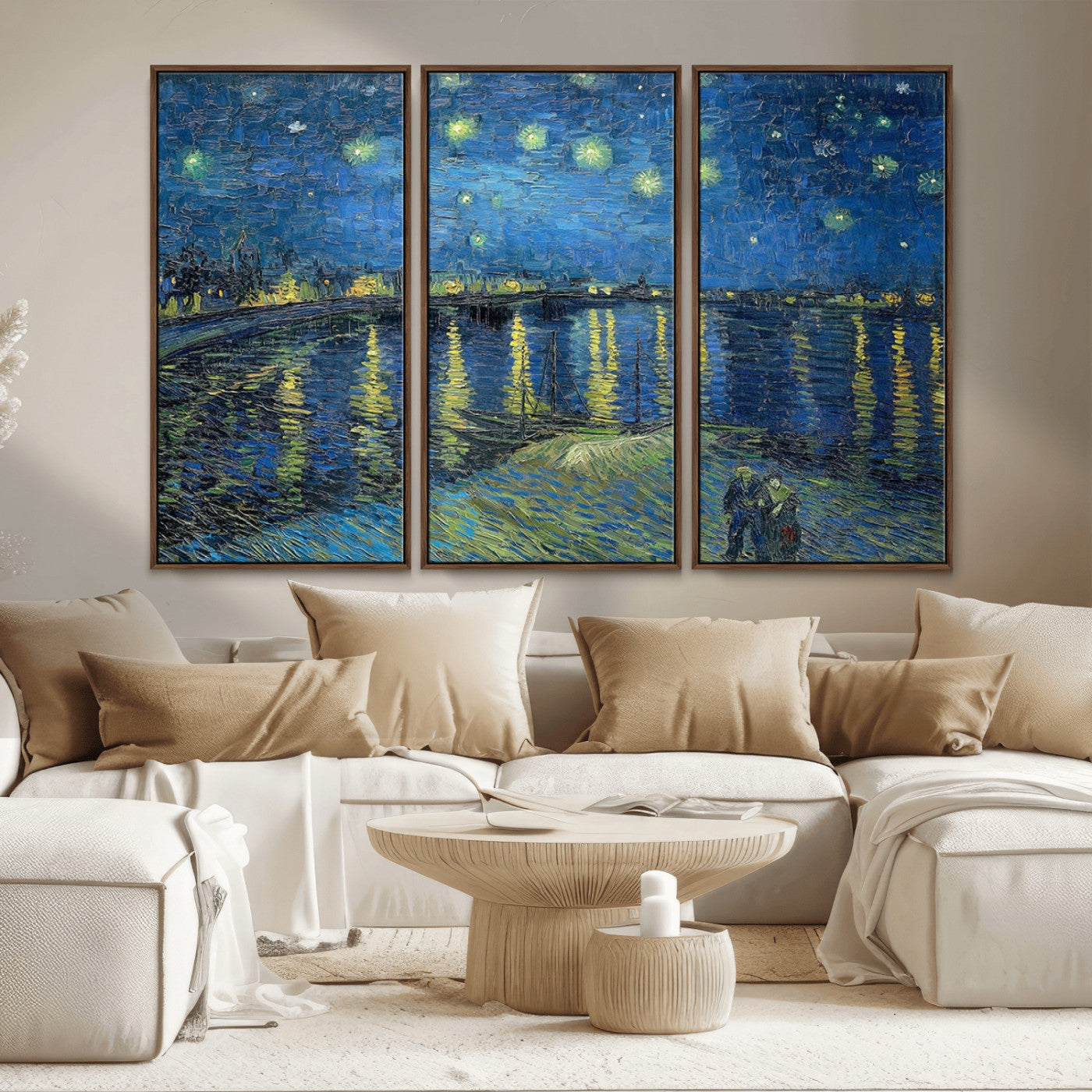 94605-MGV-FC-48X32-3P_Walnut-Vincent van Gogh Starry Night over the Rhone Abstract Wall Art Canvas, Starry Night Canvas Print