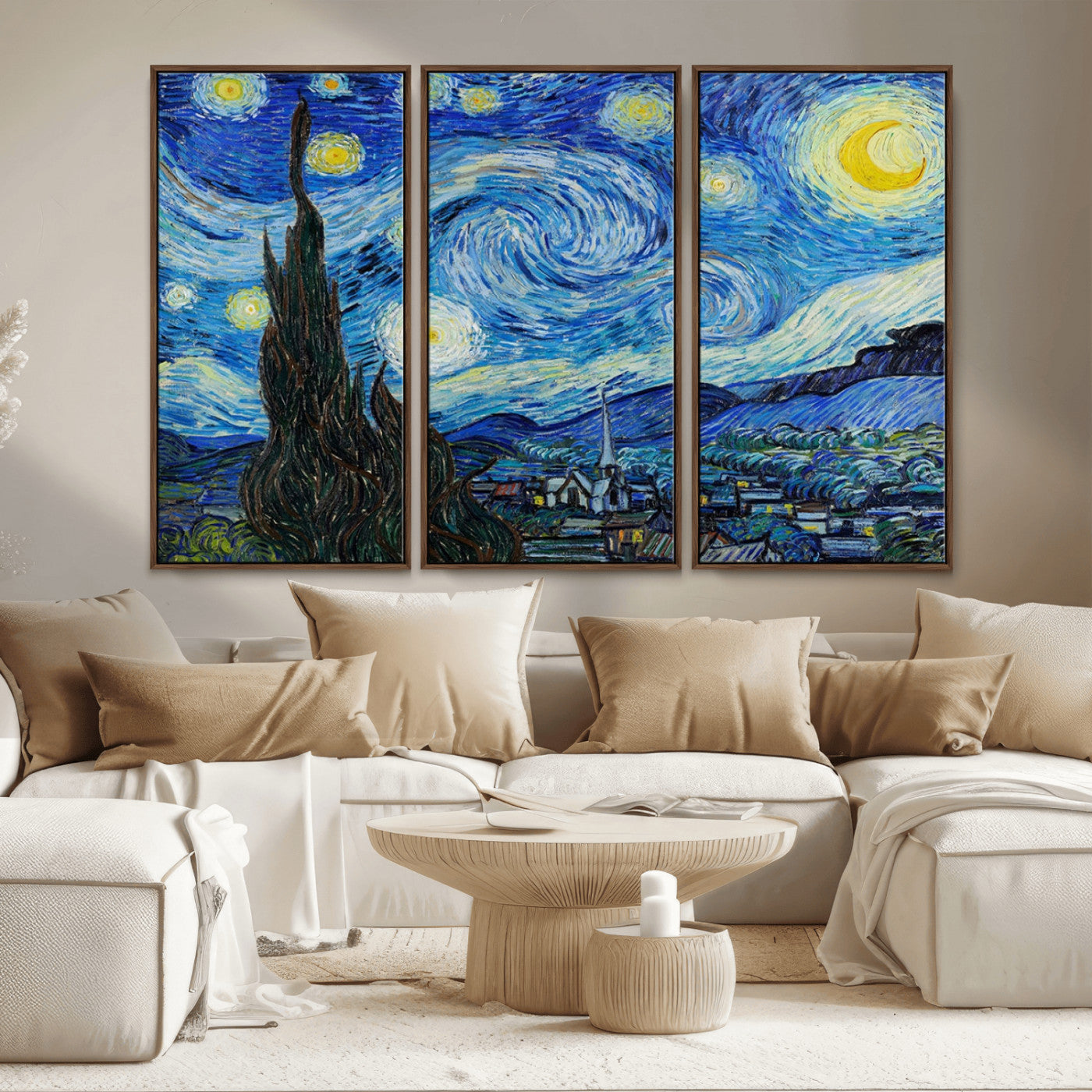 39177-MGV-FC-48X32-3P_Walnut-Vincent Van Gogh The Starry Night Abstract Wall Art Canvas Print
