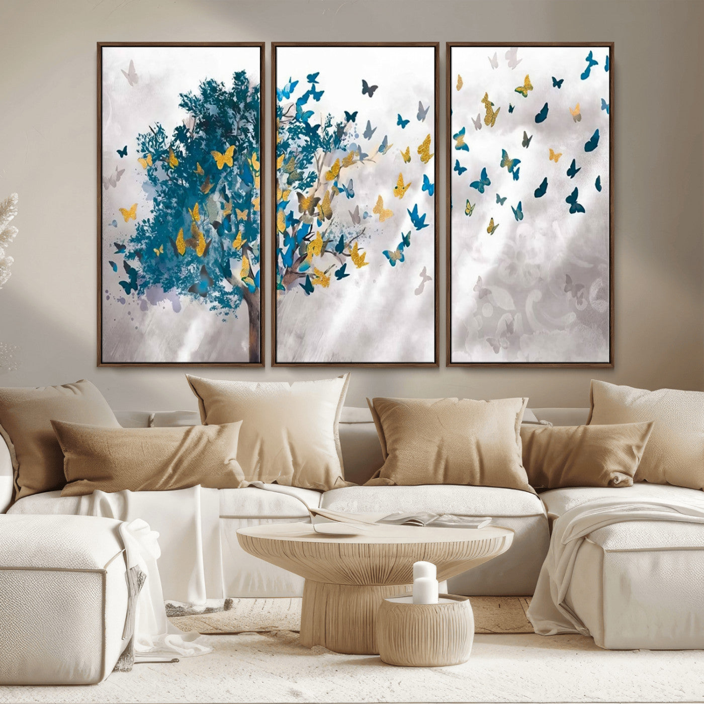 37564-MGV-FC-48X32-3P_Walnut-Tree Butterfly Abstract Tree and Butterfly Wall Art Canvas Print