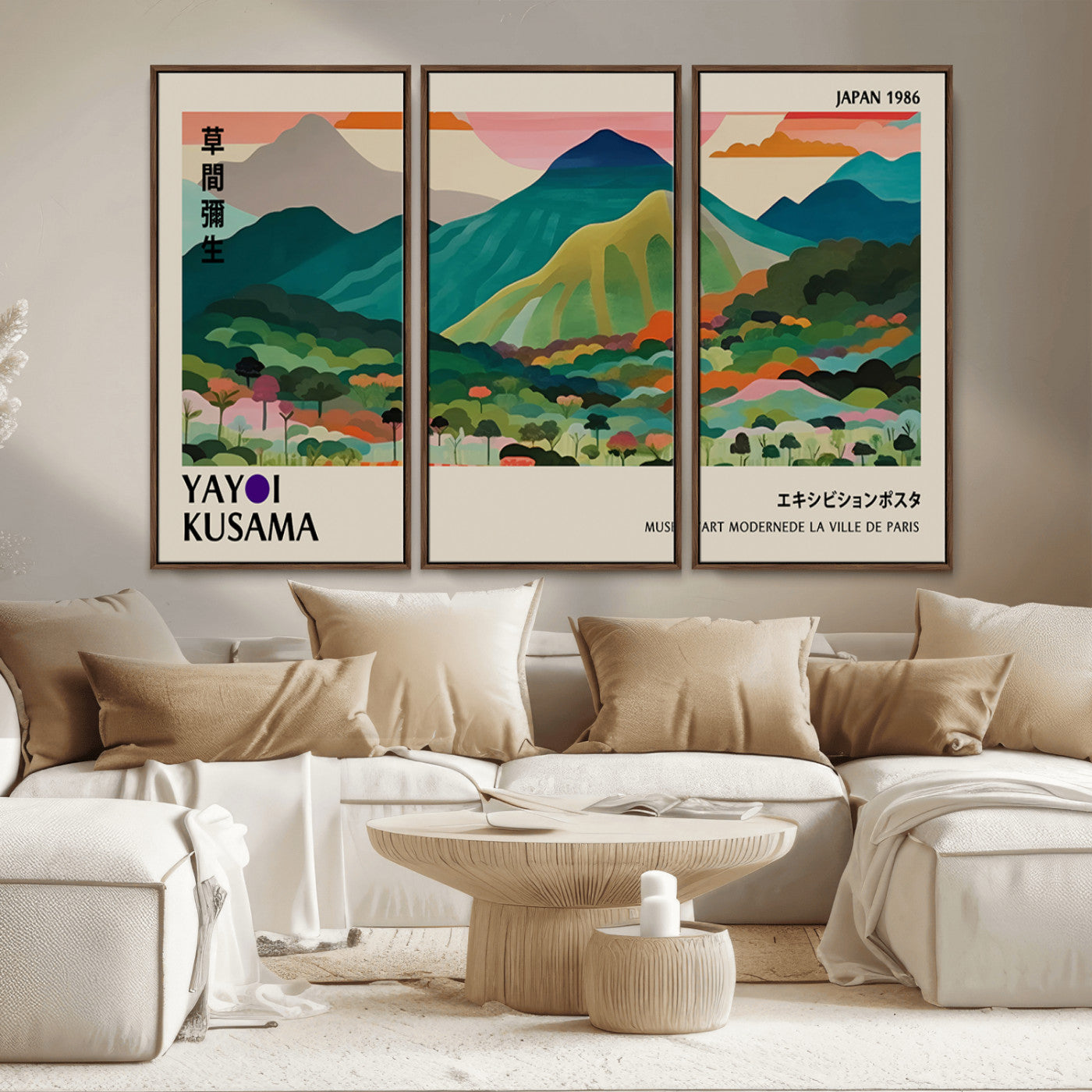 -Yayoi Kusama Wall Art, Yayoi Wall Art Canvas, Vibrant Mountain Landscape Canvas Print with Bold