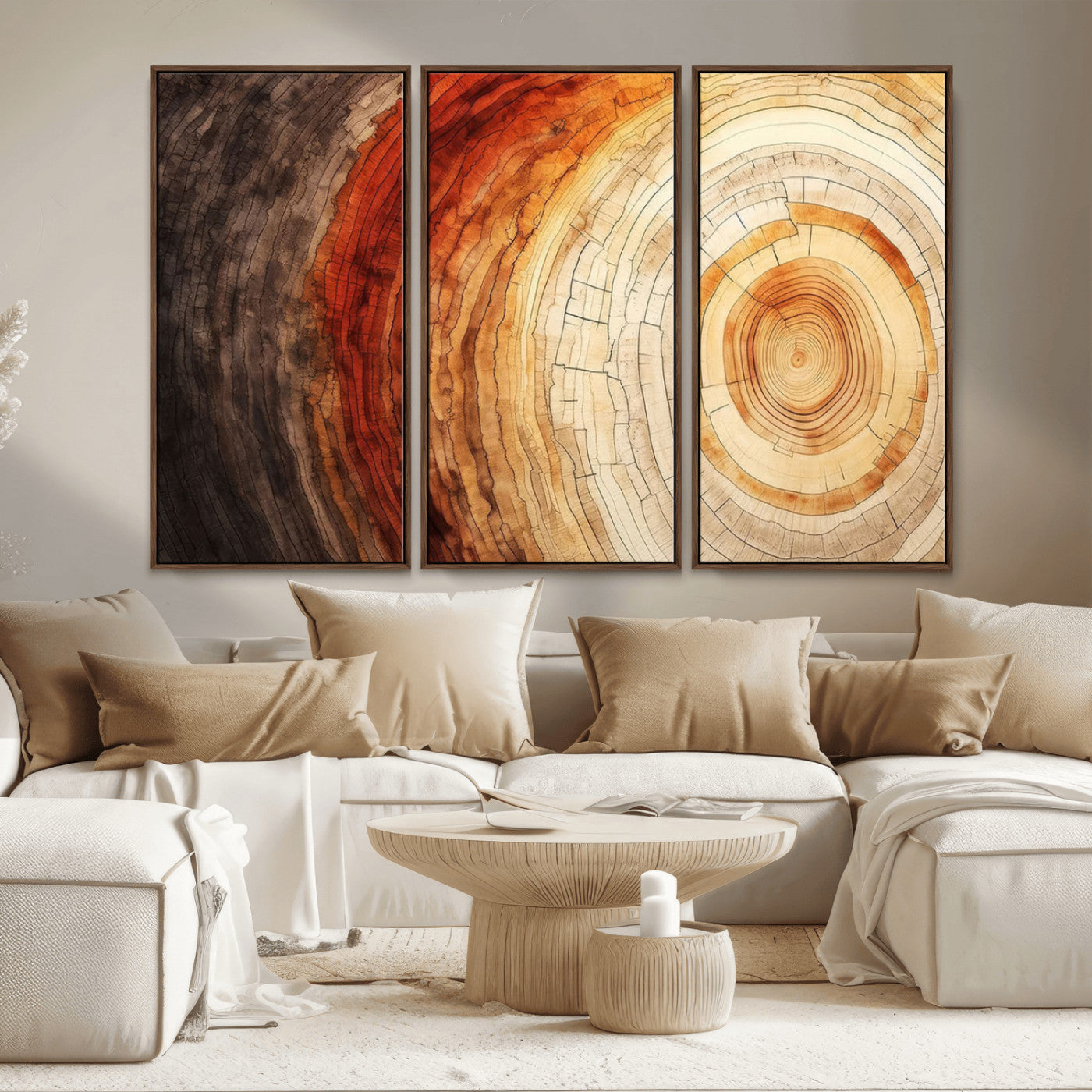 57529-MGV-FC-48X32-3P_Walnut-Tree Ring Print on Canvas Wall Art, Tree Stump Print, Wood Wall Art Living Room, Abstract Natural