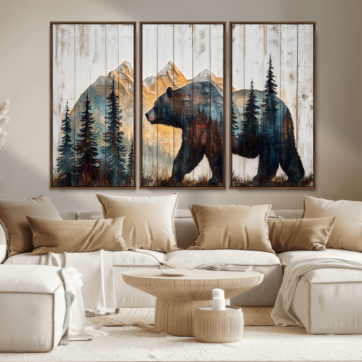 -Rustic Bear Wall Art - Grizzly 399 Bear Wall Art - Mountain Wood Canvas Wall Art - Nature Theme