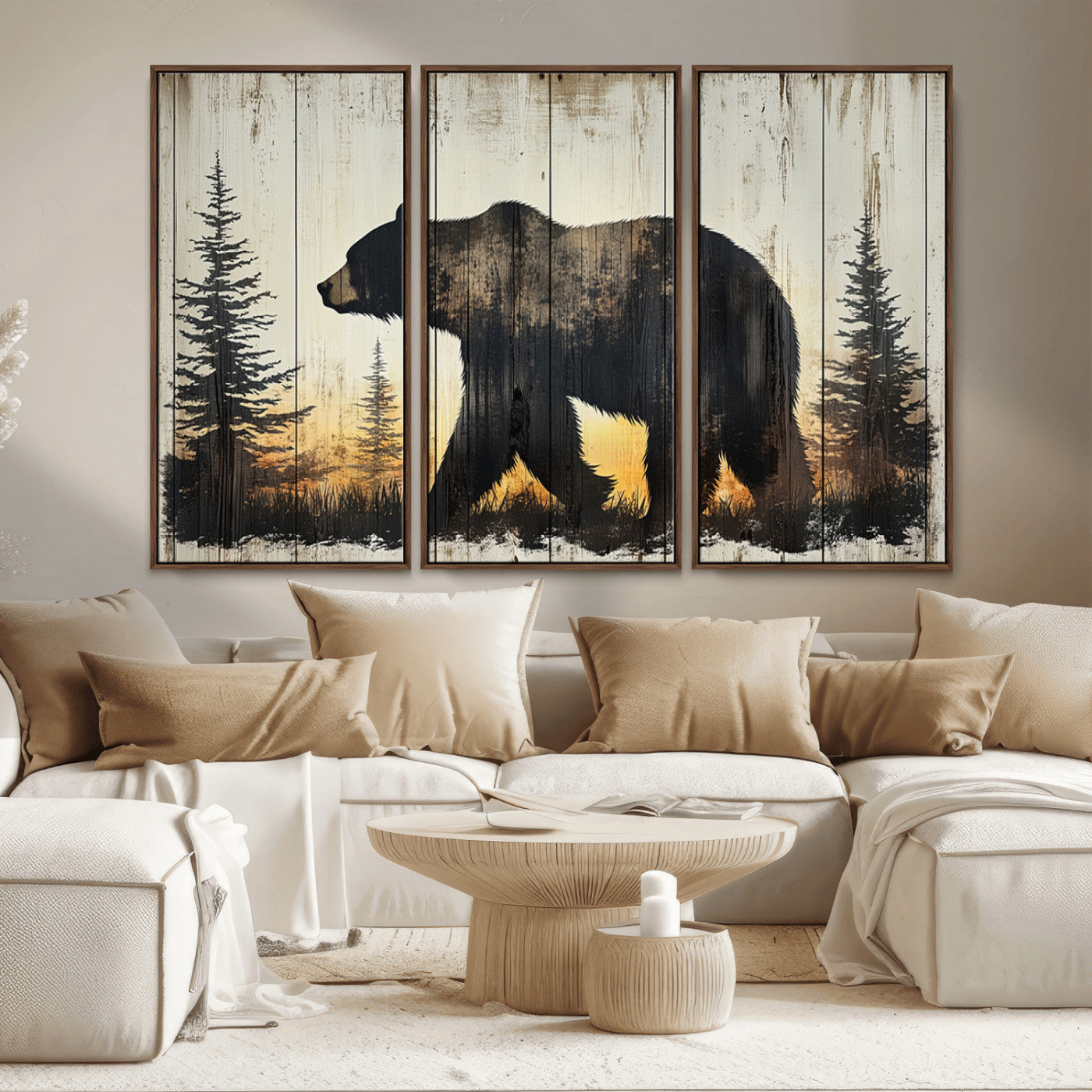 83875-MGV-CV-36X24-Vintage Bear Wall Art Canvas Print for Farmhouse - Mountain Wood Canvas Wall Art - Forest Silhouette