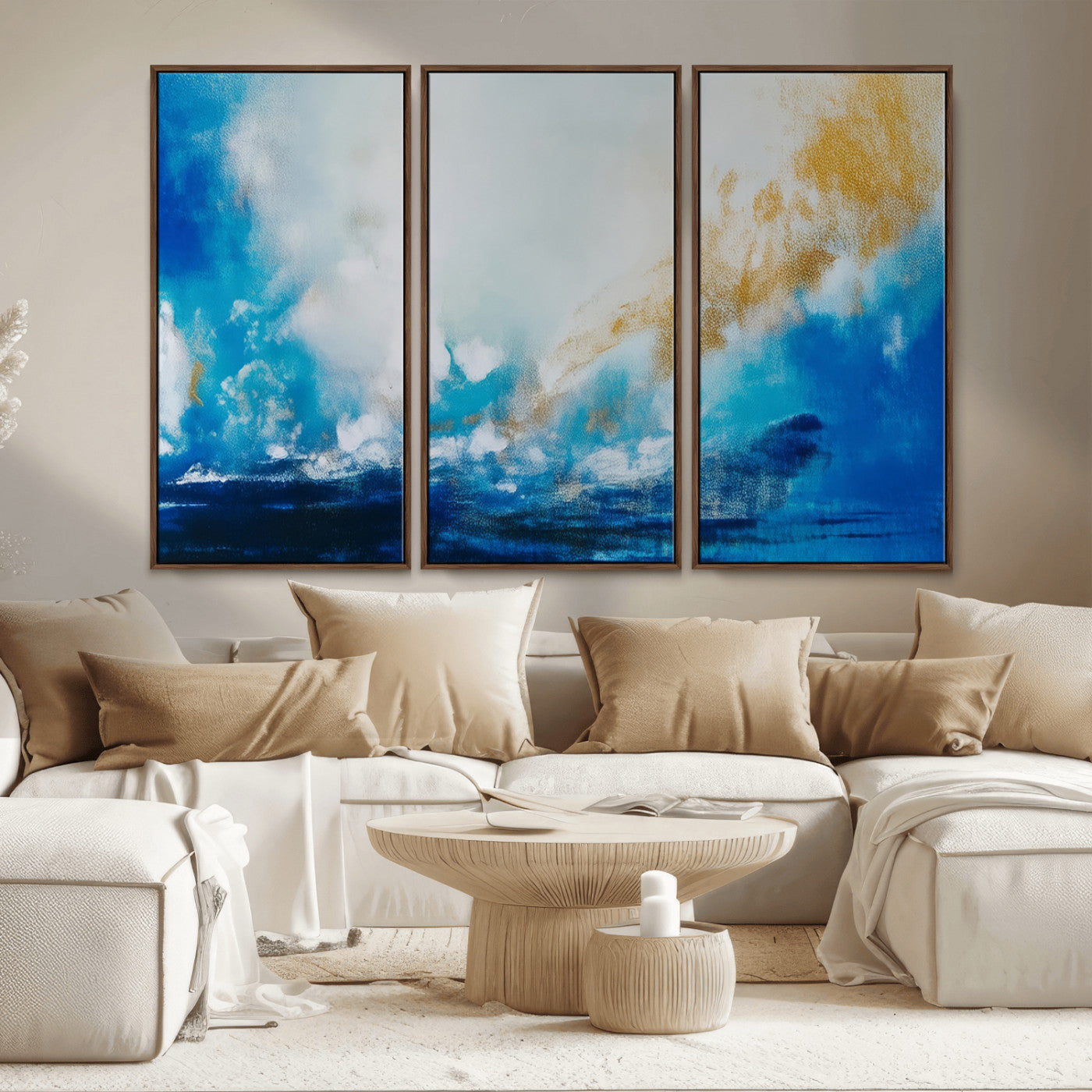 84745-MGV-FC-48X32-3P_Walnut-Blue Abstract Print - Dynamic Ocean-Inspired Canvas Wall Art