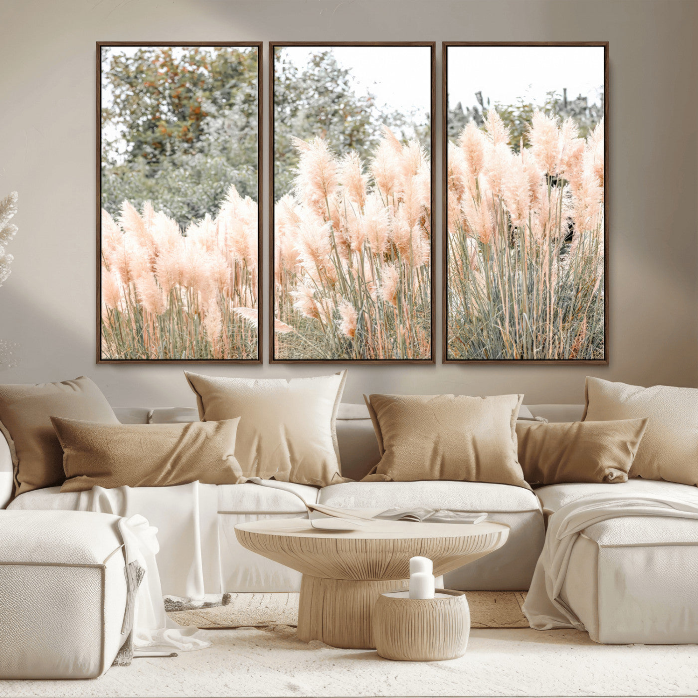 21826392-MGV-CV-36X24 - Pampas Grass Wall Art – Soft Blush Hues and Natural Texture Canvas Print, Serene Outdoors & Botanical Charm for Living Room or Nature Decor