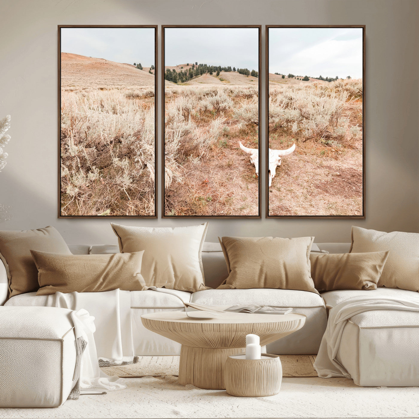 97234735-MGV-CV-36X24 - Desert Skull Wall Art – Arid Landscape & Sagebrush Canvas Print, Rustic Nature and Earth Tones for Living Room or Minimalist Decor