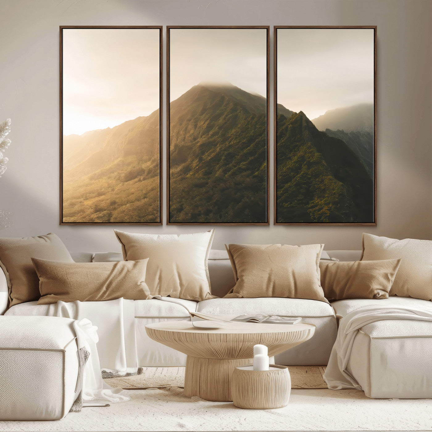 42338636-MGV-CV-36X24-Mountain Wall Art – Framed Sunset Landscape Canvas Artwork, Serene Nature Design, Rustic Decor for Home, Office