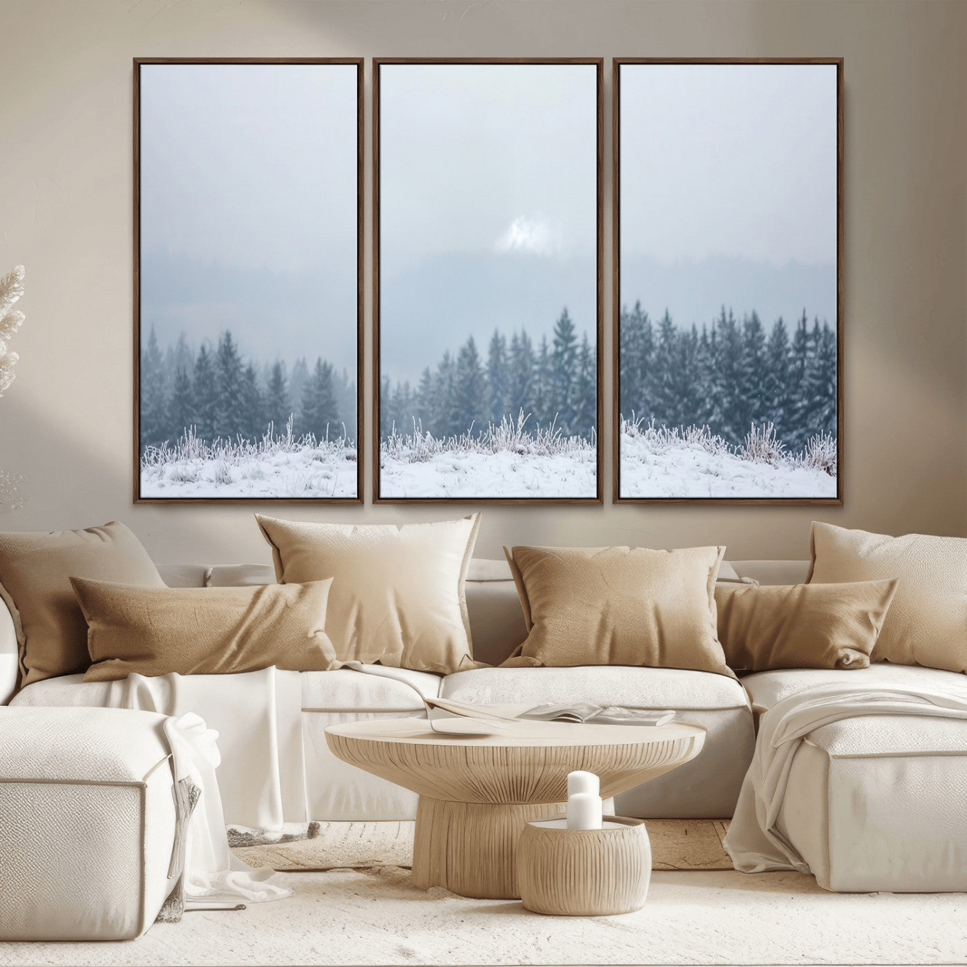 33033082-MGV-CV-36X24-Winter Forest Wall Art Canvas Print – Framed Snowy Landscape Art Picture Misty Tree Scene Artwork for Home Office