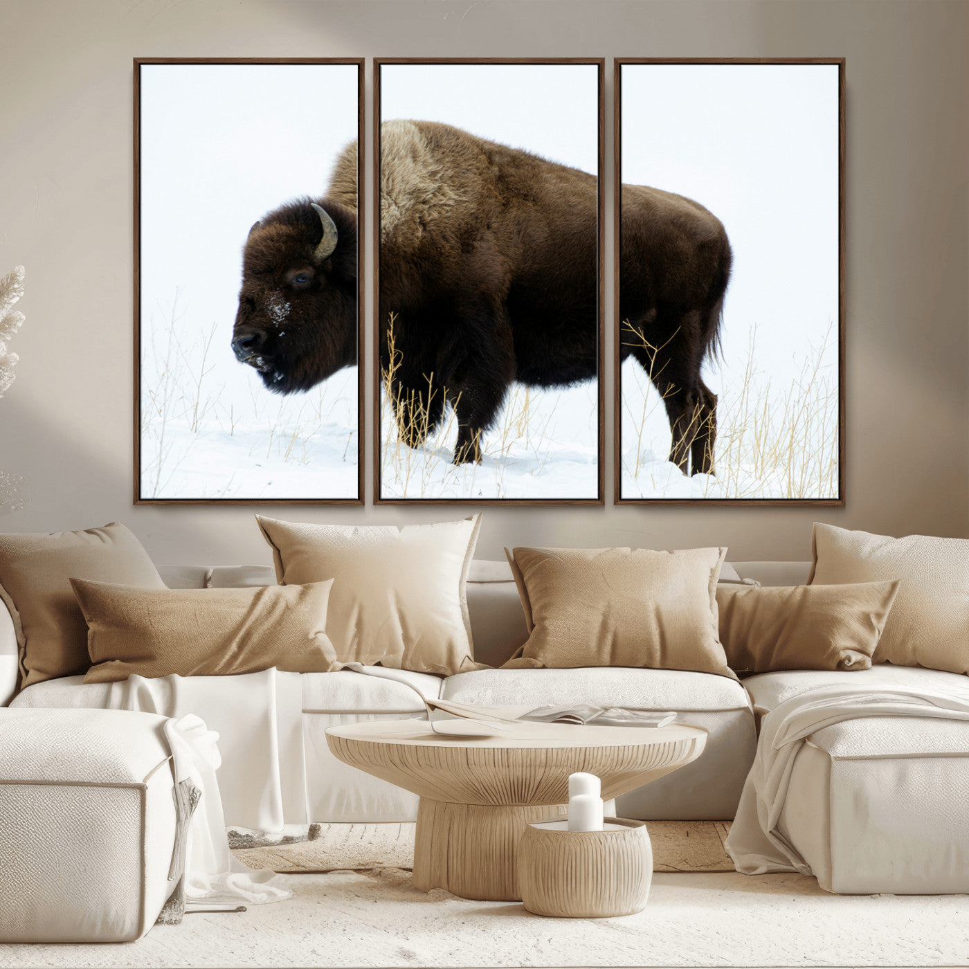 76778120-MGV-CV-36X24-Bison Wall Art Canvas Print – Framed Western Wildlife Buffalo Snow Rustic Nature Scene Artwork for Home Office