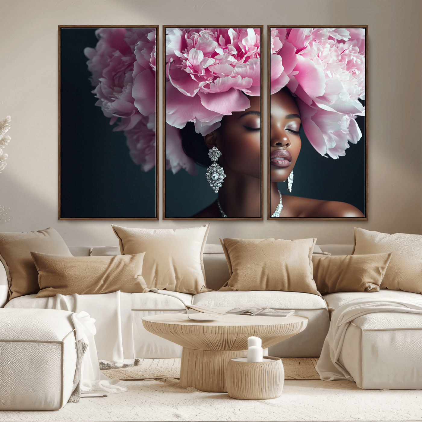 -Black Beauty Petal Crown Wall Art Canvas Print – Floral Petal Headpiece Elegant Design, Petal Inspired Artwork for Home, Office