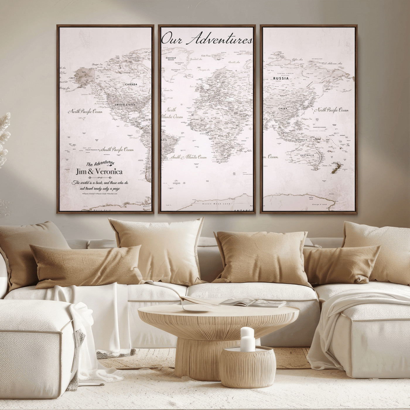 -Customize Push Pin World Map Wall Art Canvas Print – Personalized Travel Map with Foam Pins Framed for home, office