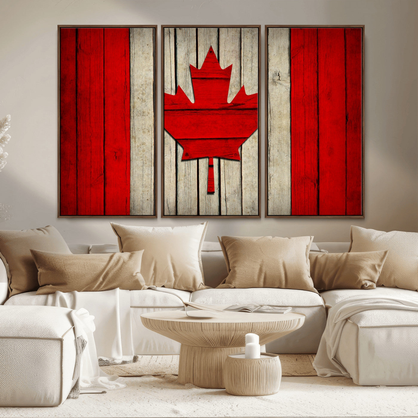 22674-MGV-CV-36X24-Rustic Canada Flag Wall Art – Framed Canadian Flag Canvas Print, Vintage Wood Texture Home or Office Decor