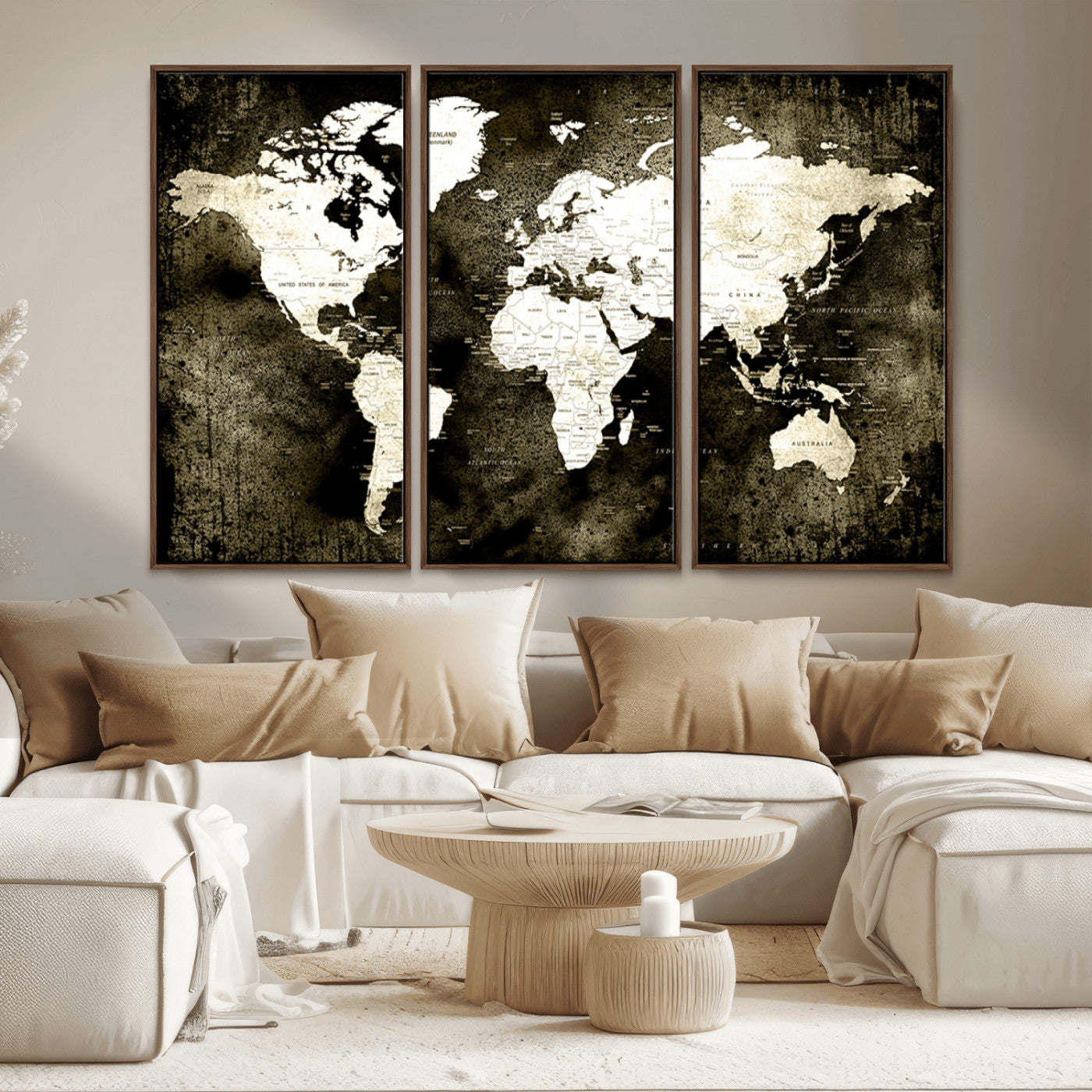 66737-MGV-CV-36X24-Vintage World Map Canvas Wall Art – Framed Push Pin Travel Map for Home and Office Decor, Rustic Wall Artwork for Travelers