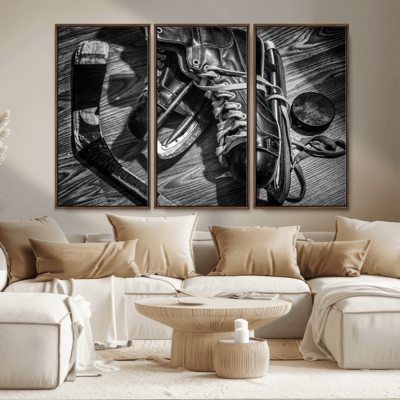 20553-MGV-FC-48X32-3P_Walnut-Old Pair of Mens Skates Wall Art Canvas, Men Skates Wall Art Print