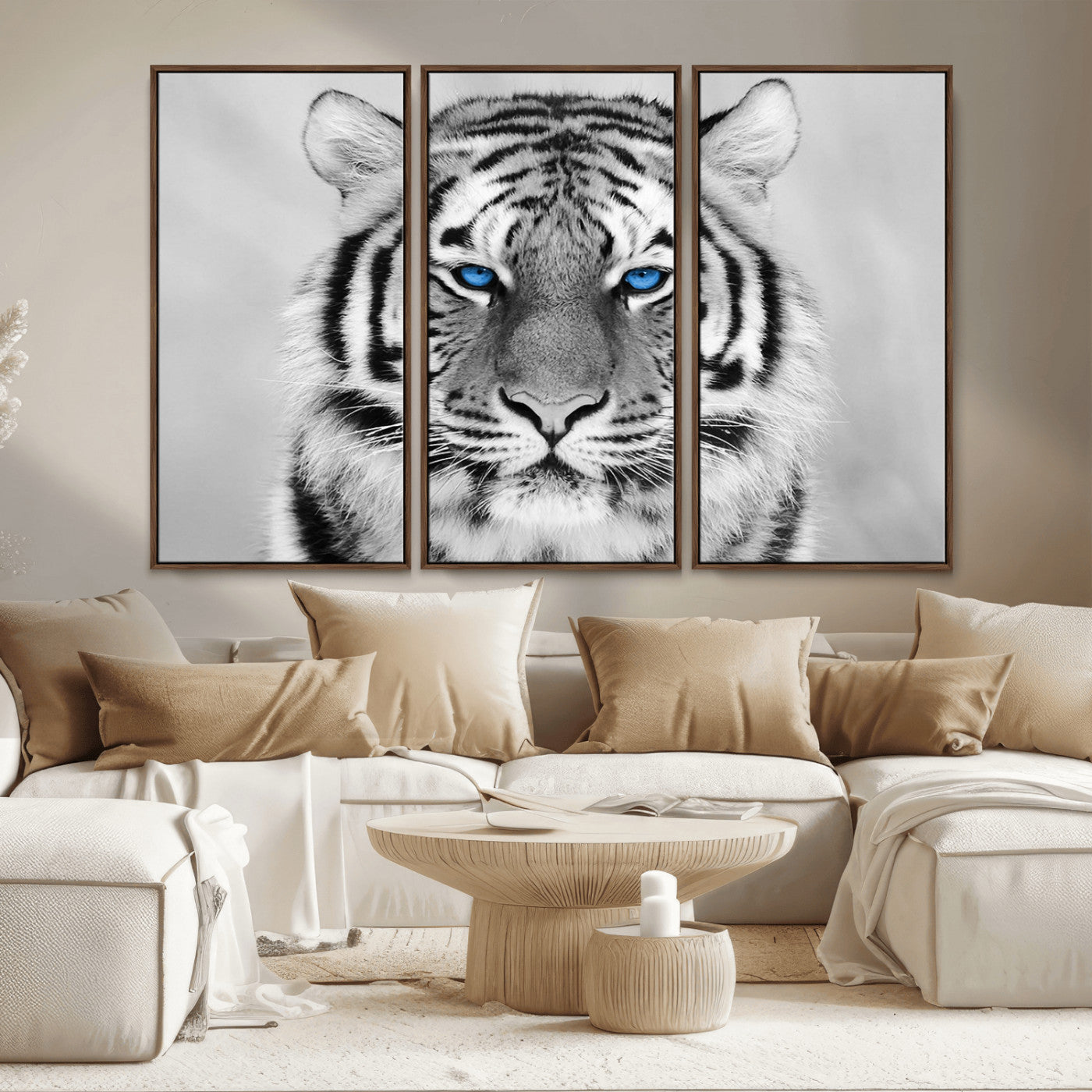59121-MGV-FC-48X32-3P_Walnut-Black and White Tiger Wall Art Animal Canvas Print