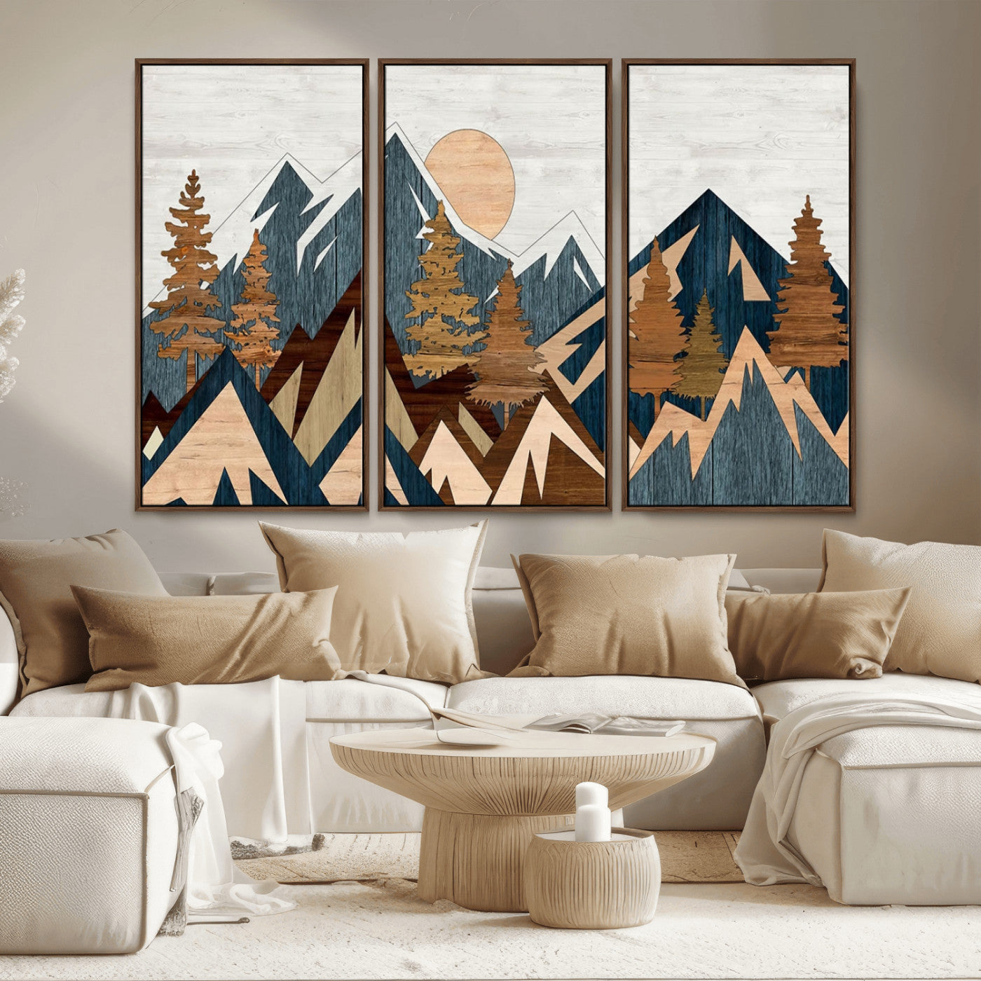 91467-MGV-CV-36X24-Abstract Wood Panel Effect Mountain Range Top Wall Art Canvas Print