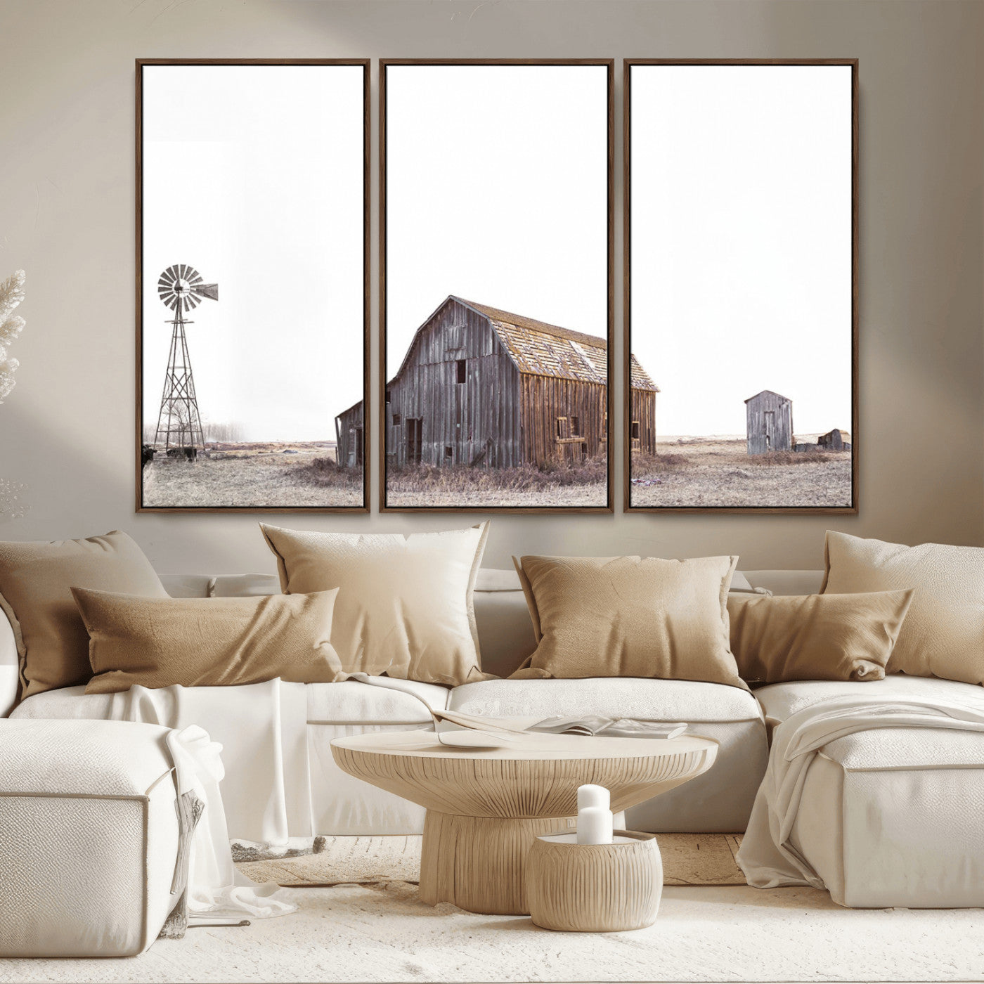 64560-MGV-FC-48X32-3P_Walnut-Farm Prints Set, Set of 6 Farmhouse Wall Art, Country House Decor
