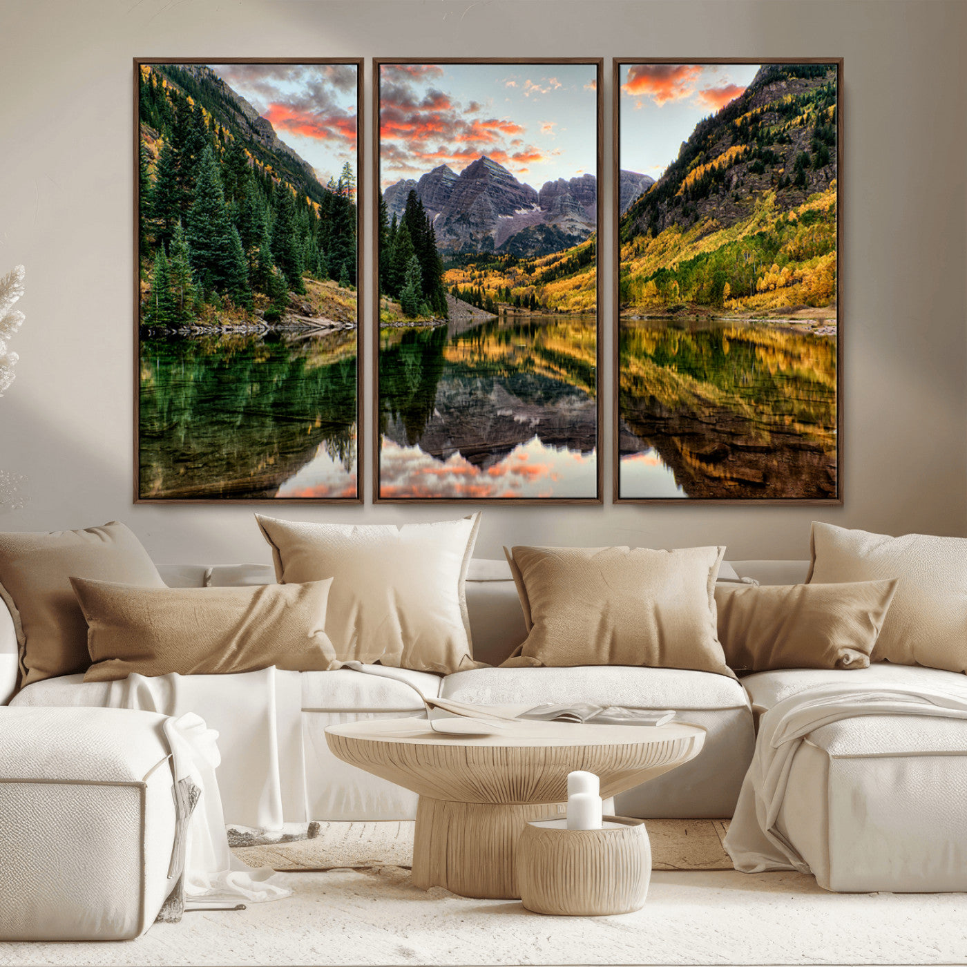 14376-MGV-CV-36X24-Maroon Bells Wall Art - Scenic Canvas Print of Maroon Bells in Autumn for Elegant Home or Office
