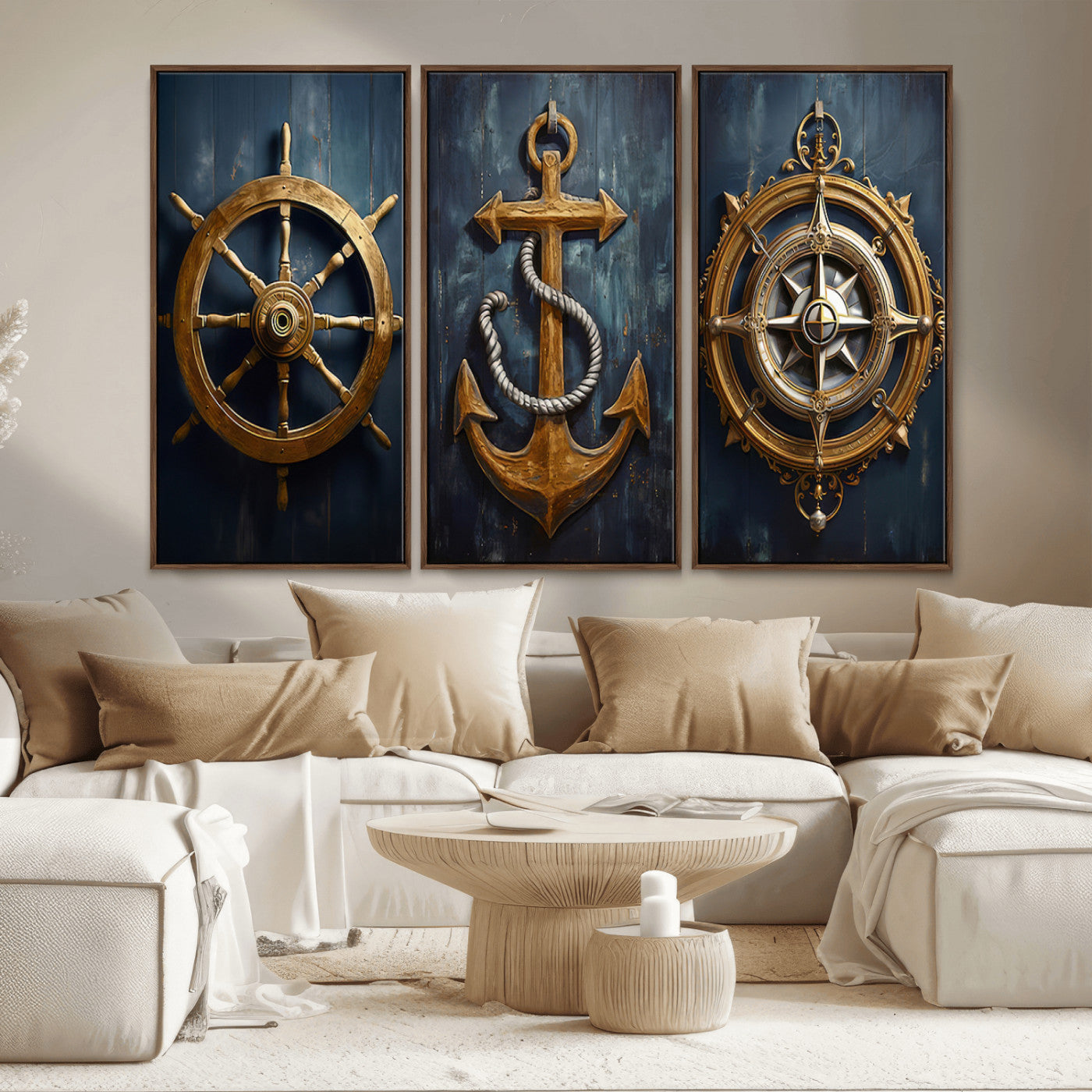 56214-MGV-CV-36X24-Boat Anchor Compass With Rope Wall Art Canvas Print | Beach House Wall Art