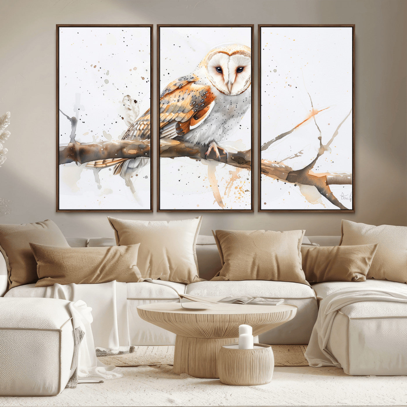 20257-MGV-CV-36X24-Barn Owl Wall Art on Branch | Stunning Canvas Print for Nature Lovers | Ready to Hang and Framed