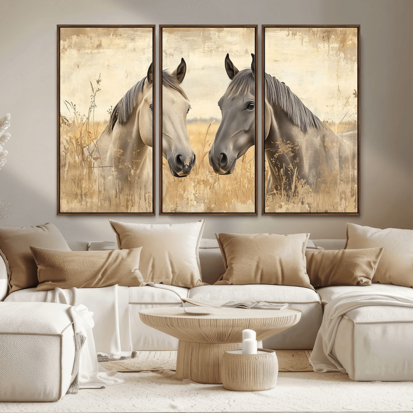-Chines Ink Style Grunge Horses Wall Art Canvas Print