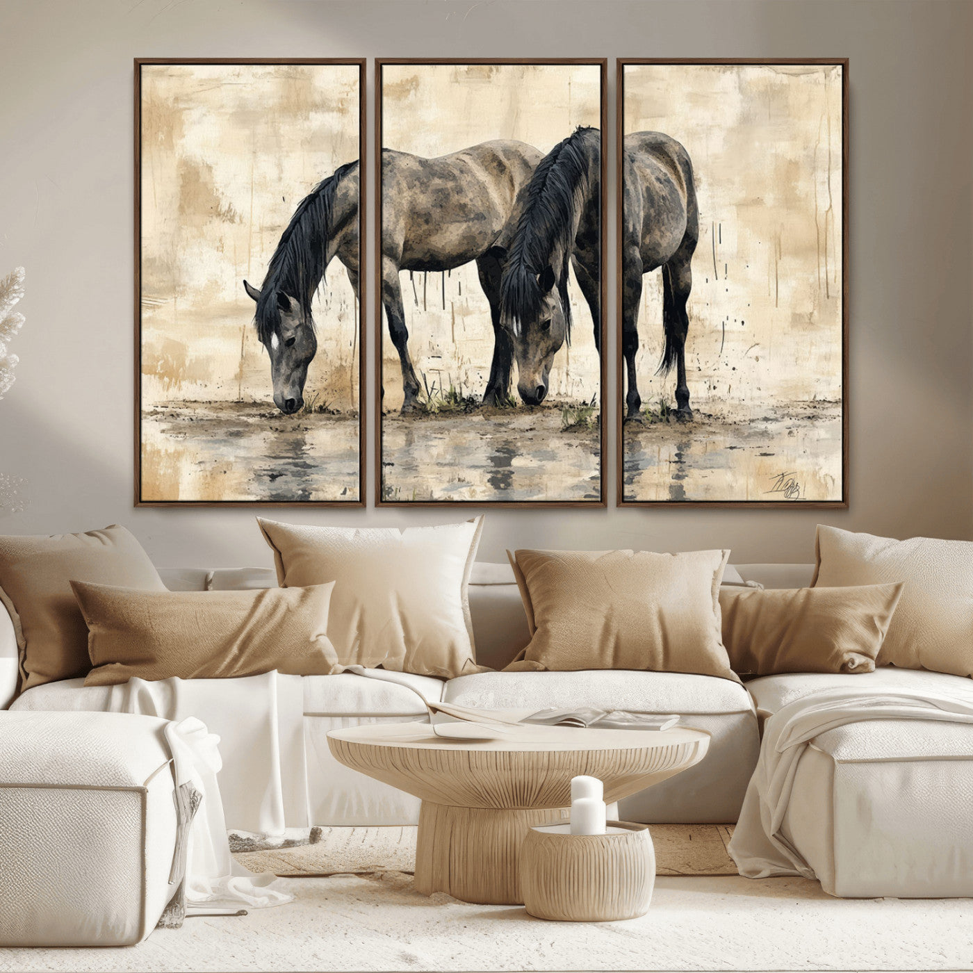 -Chinese Style Abstract Black Horses Wall Art Canvas Print - Abstract Horse Wall Art Canvas Print