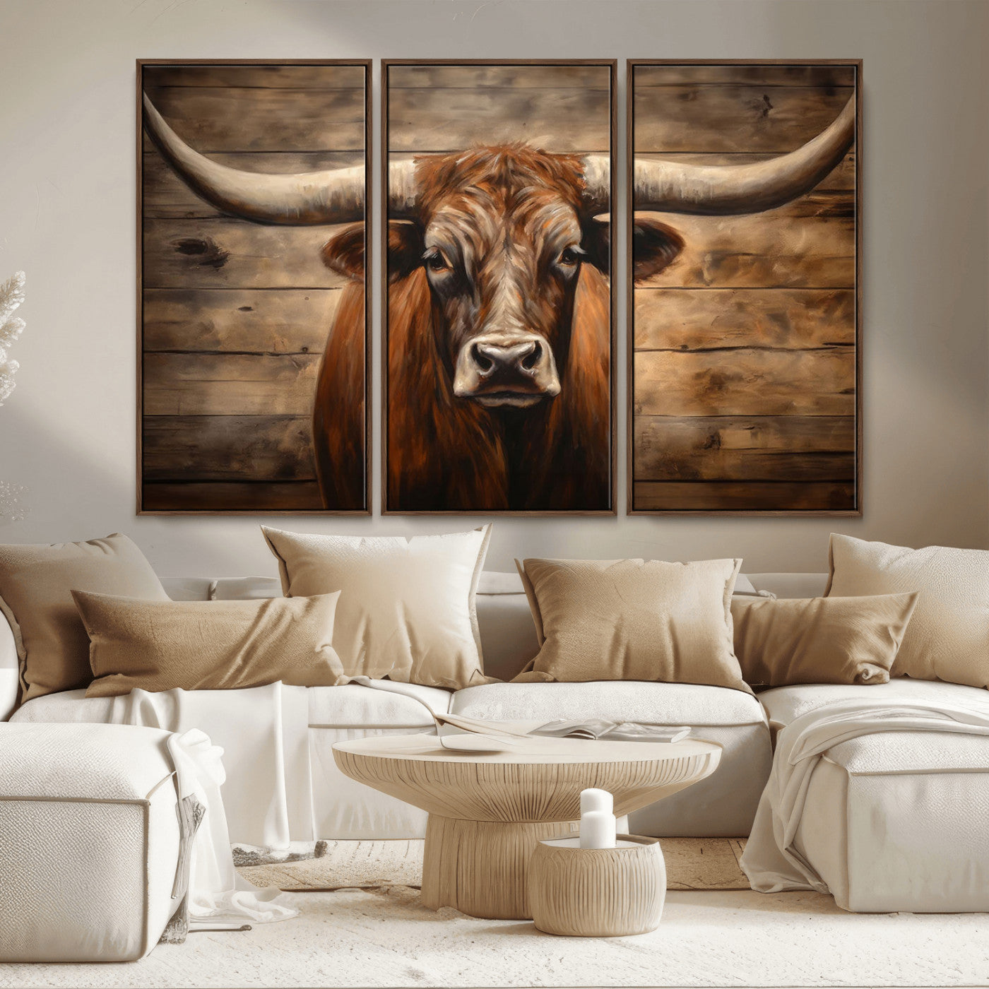 -Longhorn Bull Wall Art | Canvas Print | Ready to Hang | Rustic Farmhouse Wall Decor | Western Barn